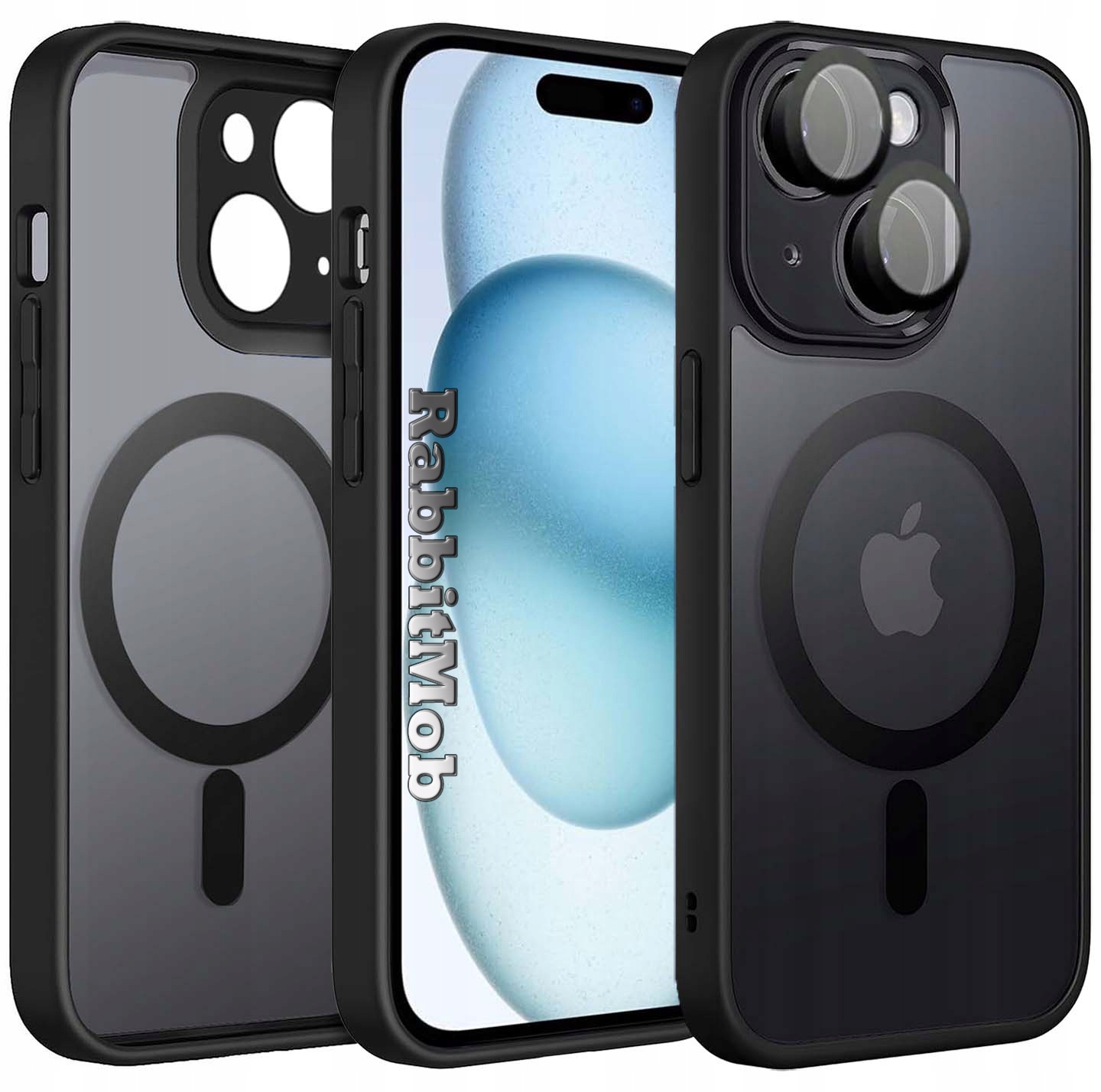 Zadné strany RabbitMob pre Apple iPhone 15 Plus VYSTUŽENÉ MATNÉ MAGSAFE čierne