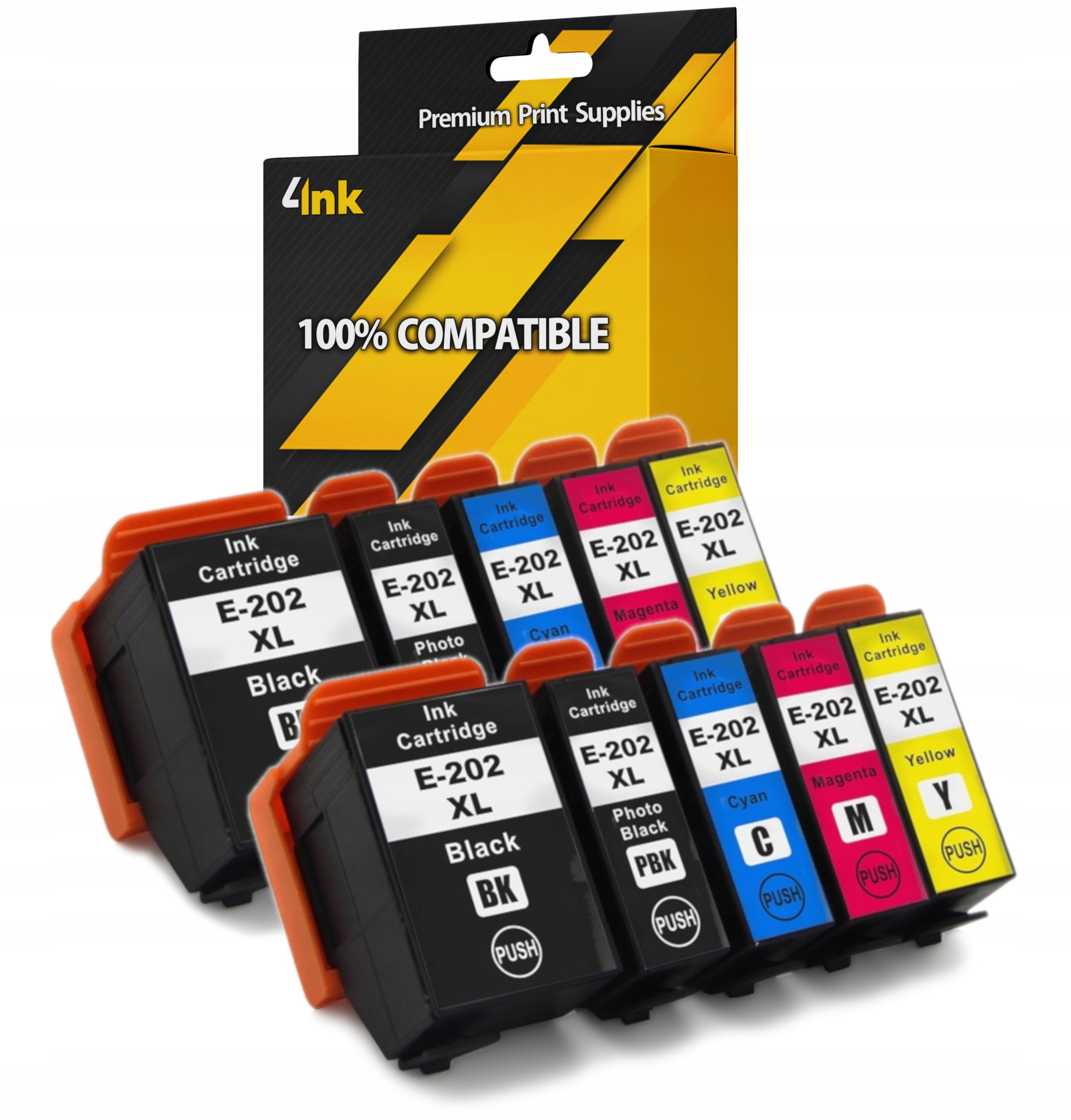 4INK atramentový atrament-202-XL-XP6000-XP6005-XP6100-XP6105-202XL pre Epson čierna (čierna), červená (purpurová), modrá (azúrová), žltá (žltá)