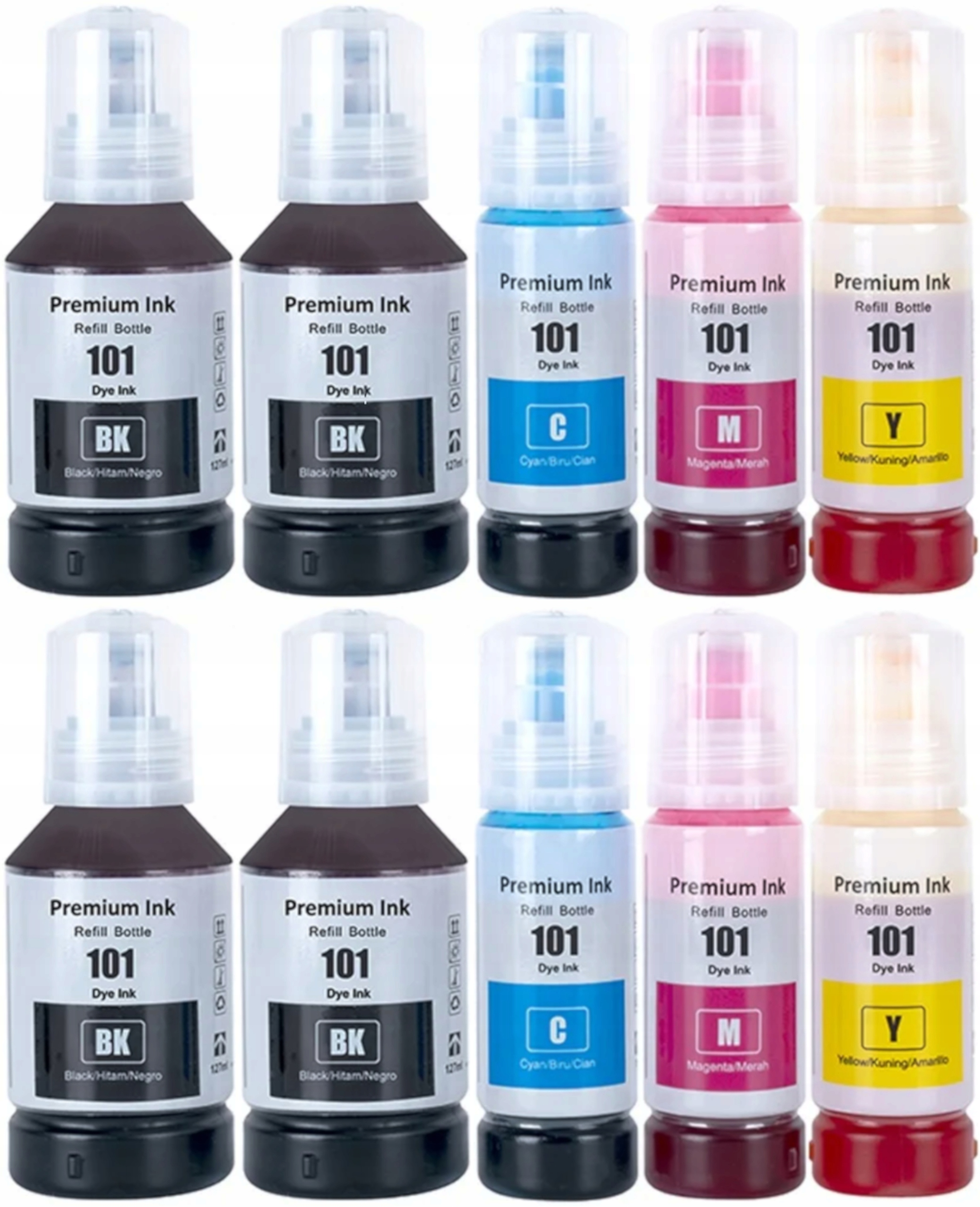 4 Atramentové kazety-101-XL-pre-Epson-ITS-Eco-Tank-L pre Epson čierna (čierna), červená (purpurová), modrá (azúrová), žltá (žltá)