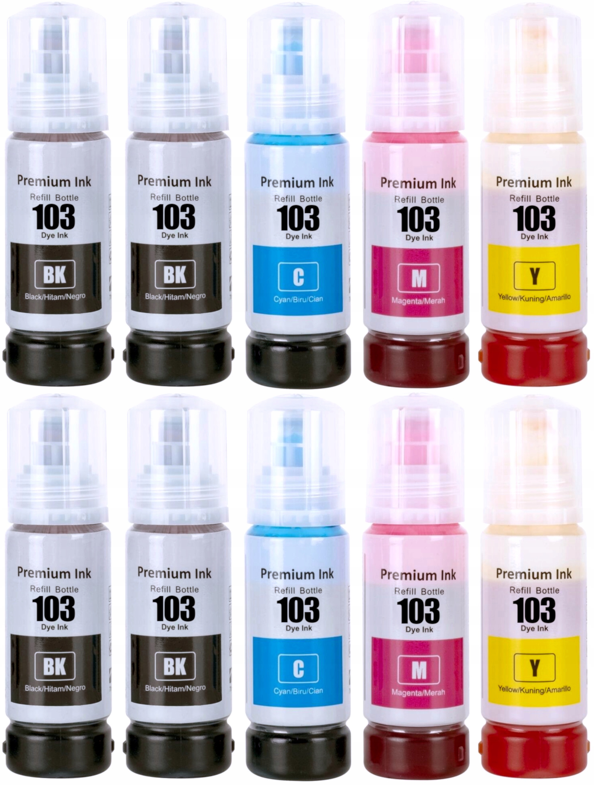 4 ATRAMENTY 10x-pre-Epson-103XL-Eco-Tank-XL atrament pre Epson čierna (čierna), červená (purpurová), modrá (azúrová), žltá (žltá)
