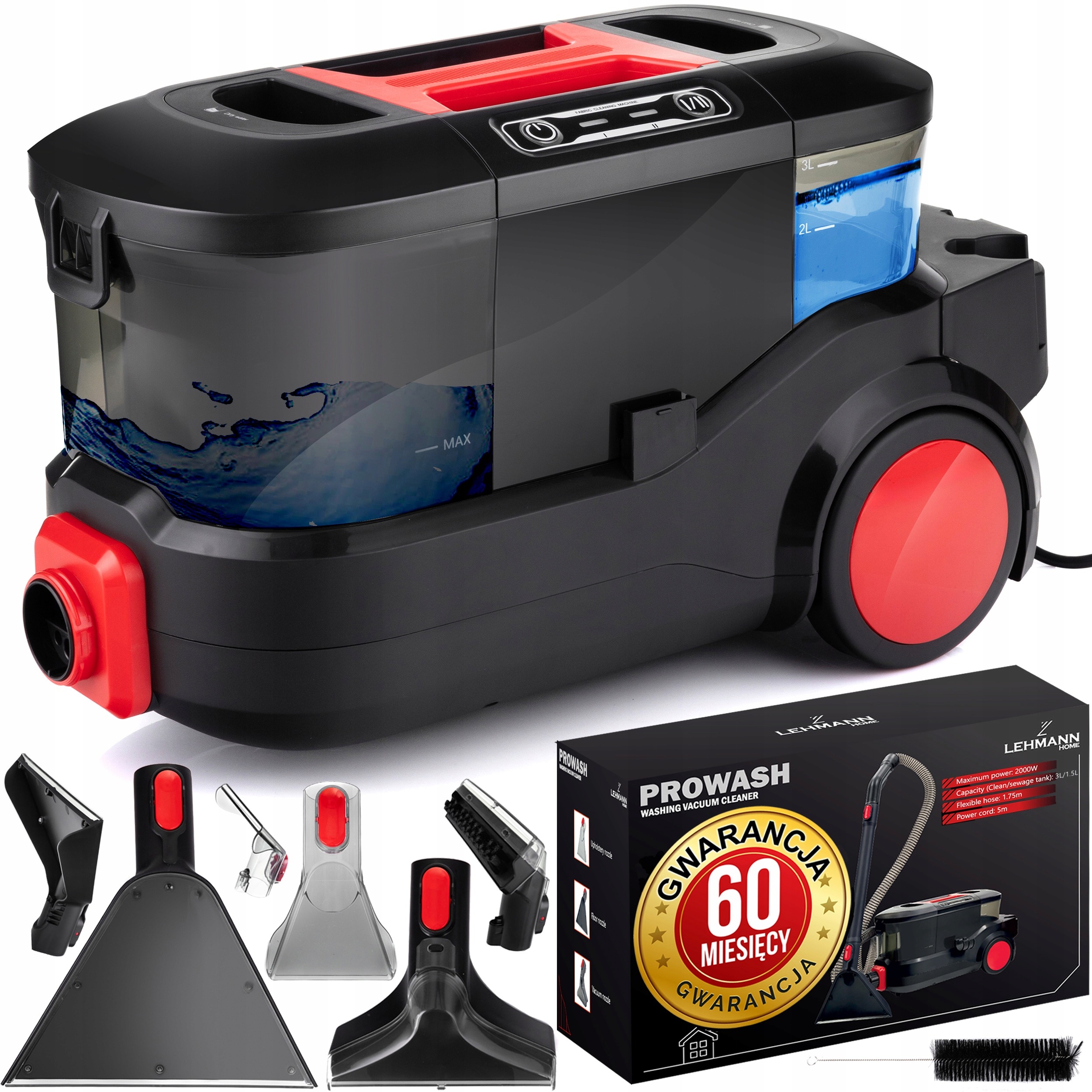 Lehmann ProWash LHOVW-8015 tepovač kobercov a čalúnenia 2000 W, 3 hubice