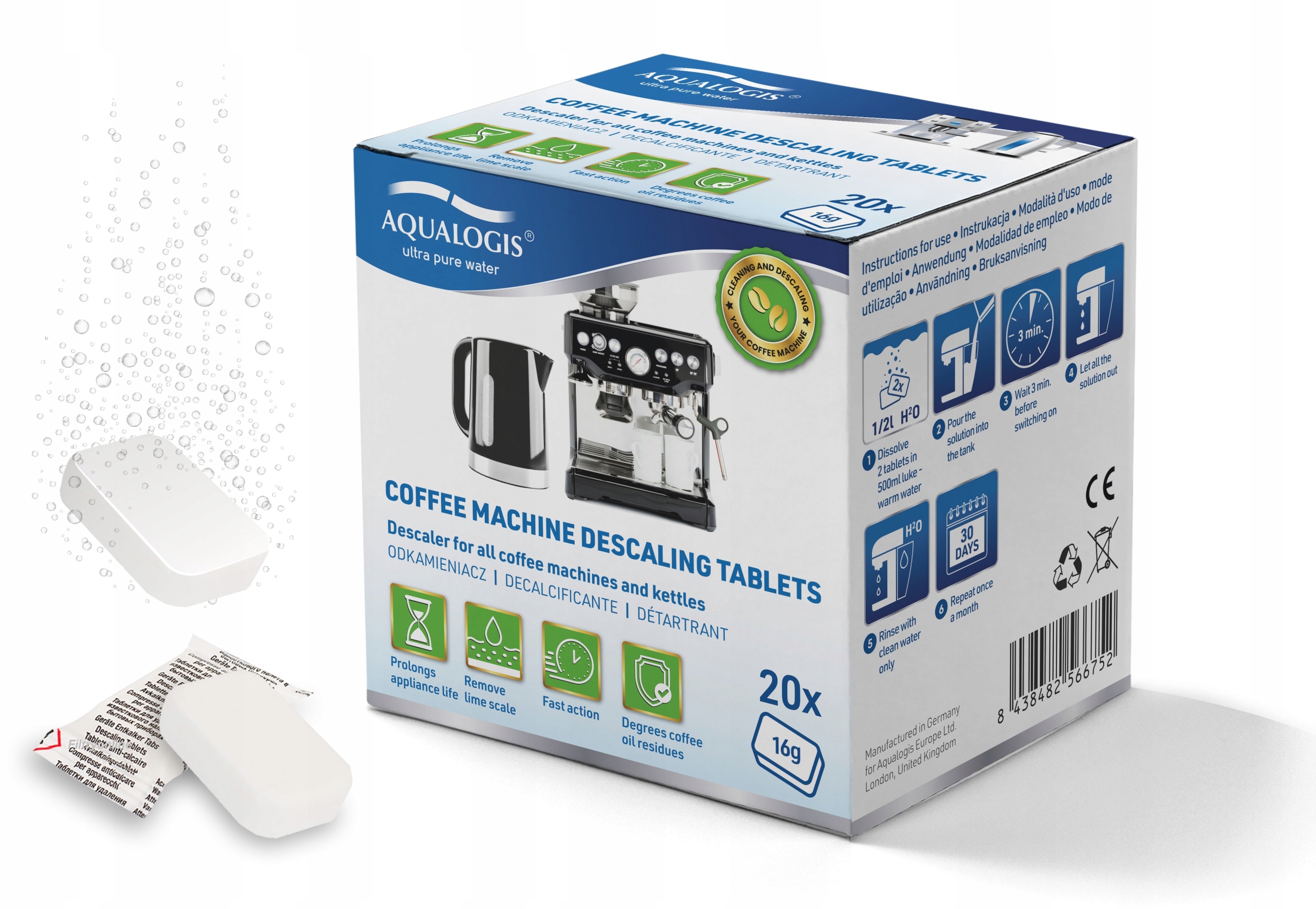 Dizajnér v tabletoch Aqualogis 20 x 16 g biela