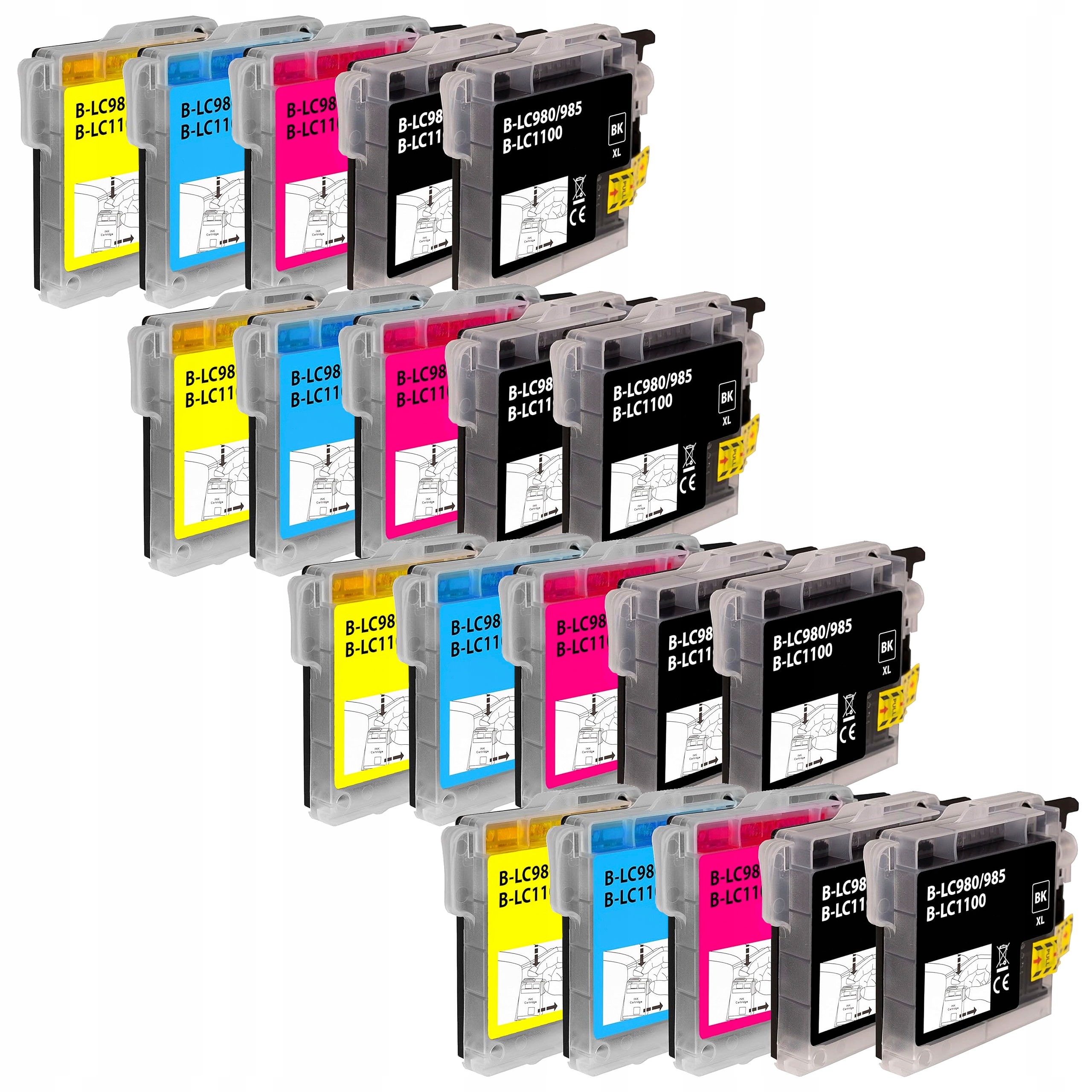 Atrament Raptor BROTHER PRINTER INK LC-985 LC-1100 pre Brother čierna (čierna), červená (purpurová), modrá (azúrová), sada, žltá (žltá)