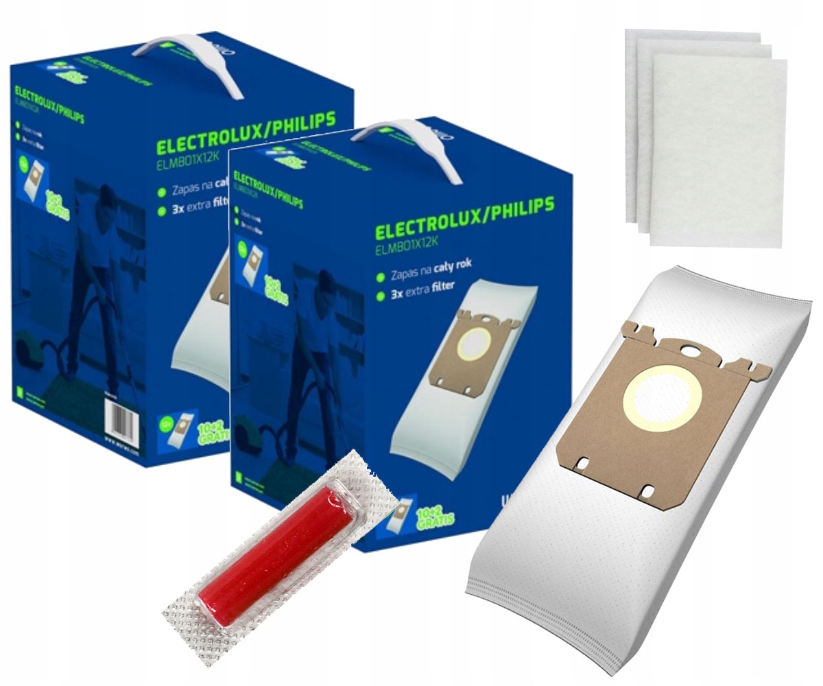 Vrecko, sáčok do vysávača - Syntetický vákuový čistiaci prostriedok ELMB01 Typ S-BAG 12 PCS.