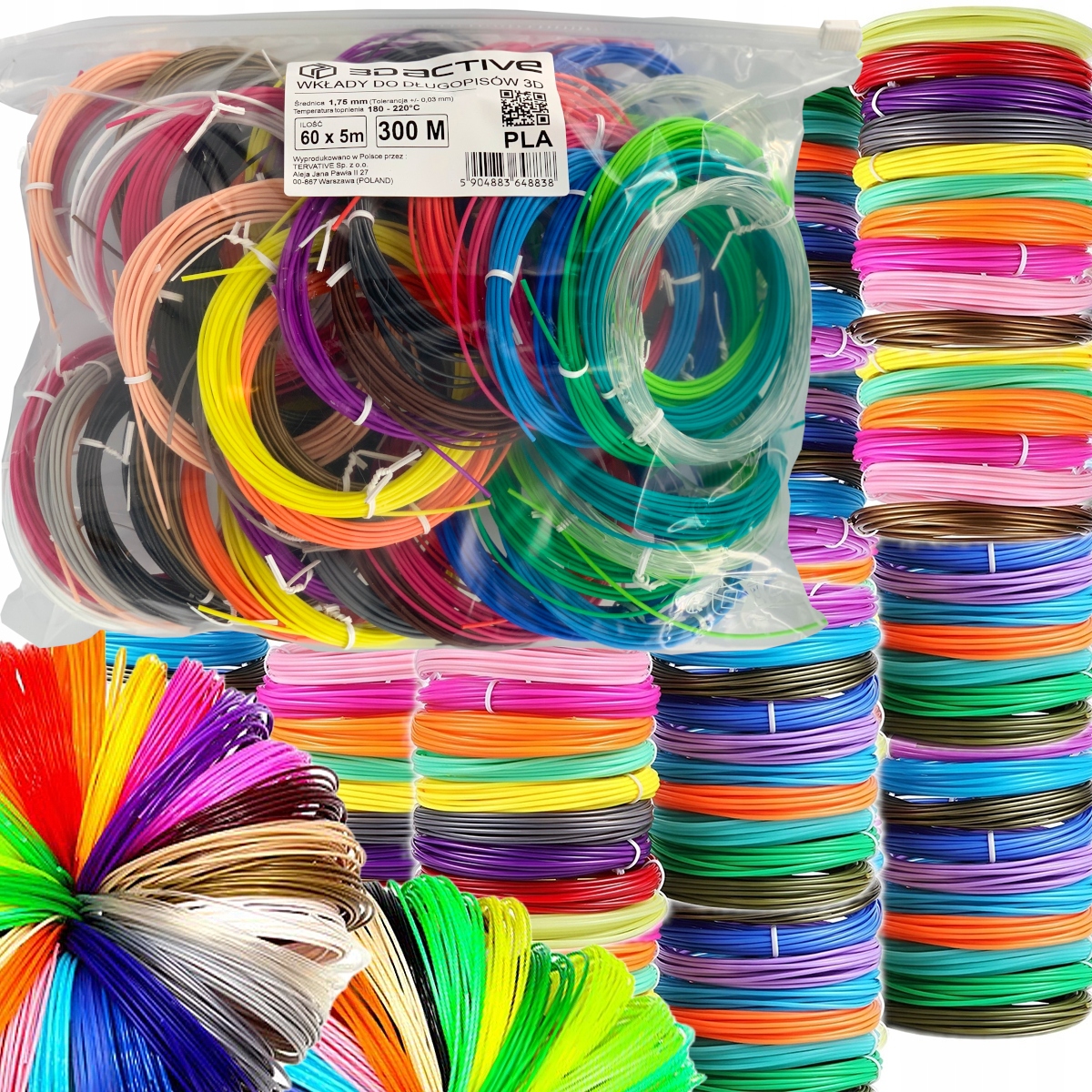 PLA 3Dactive filament 1,75 mm 700 g, viacfarebné