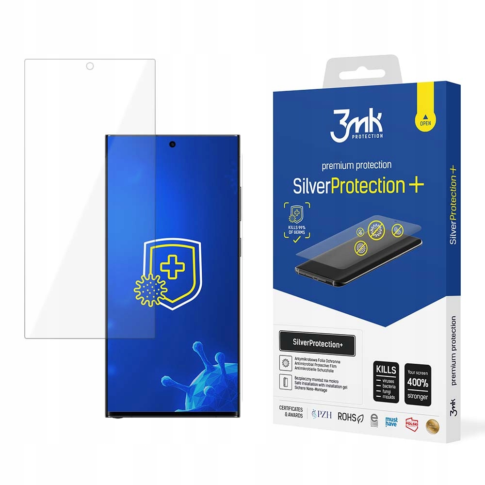 3MK SilverProtection+ ochranná fólia pre Samsung Galaxy S23 Ultra + 3mk CareWipe vlhčená obrúska 1 ks.