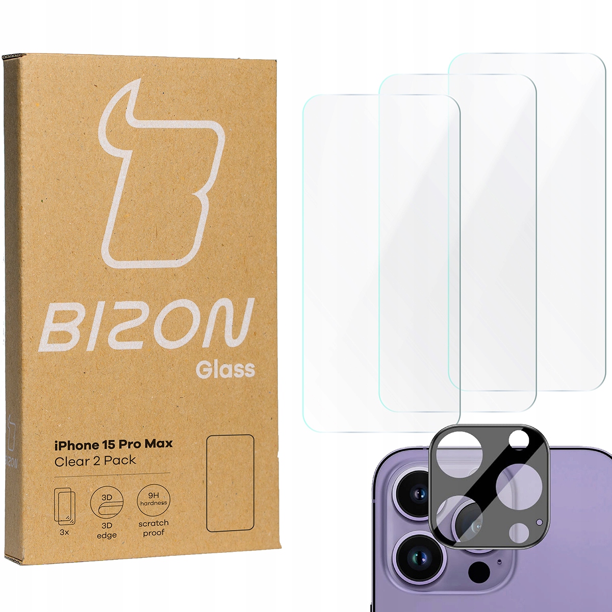 Tvrdené sklo Bizon pre Apple iPhone 15 Pro Max 4 ks.