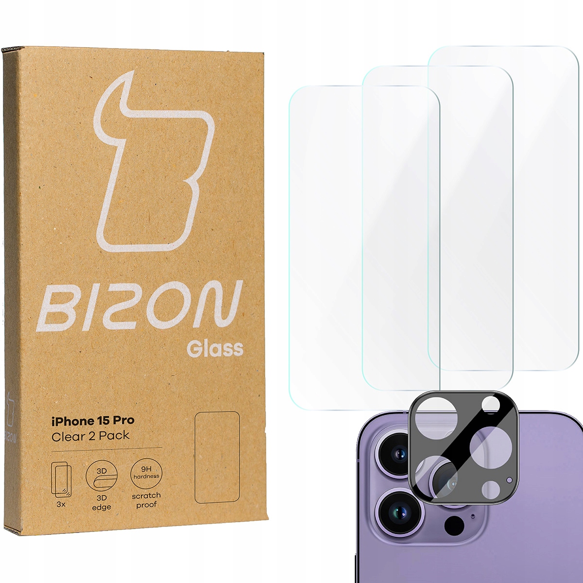 Tvrdené sklo Bizon pre Apple iPhone 15 Pro 4 ks.