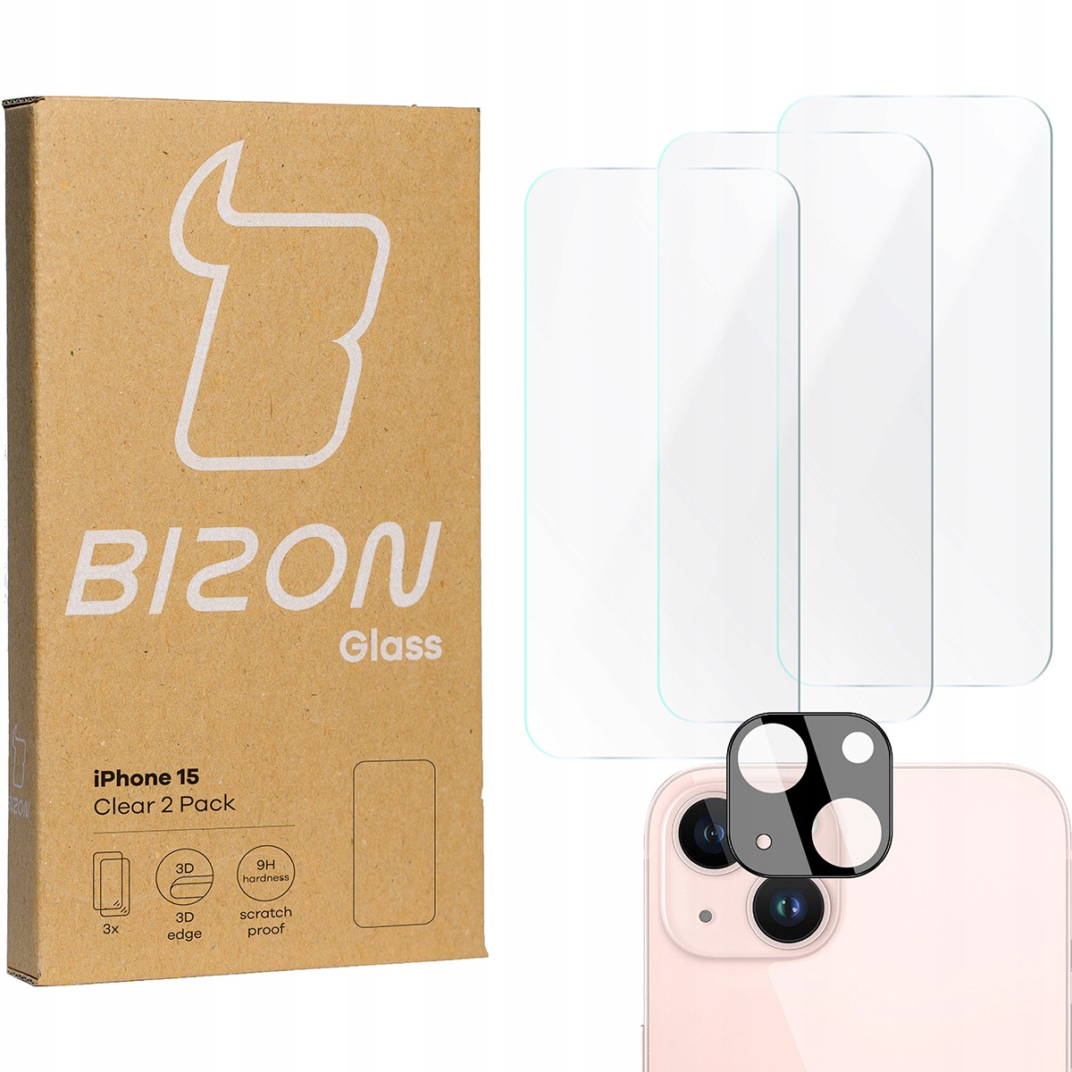 Tvrdené sklo Bizon pre Apple iPhone 15 4 ks.