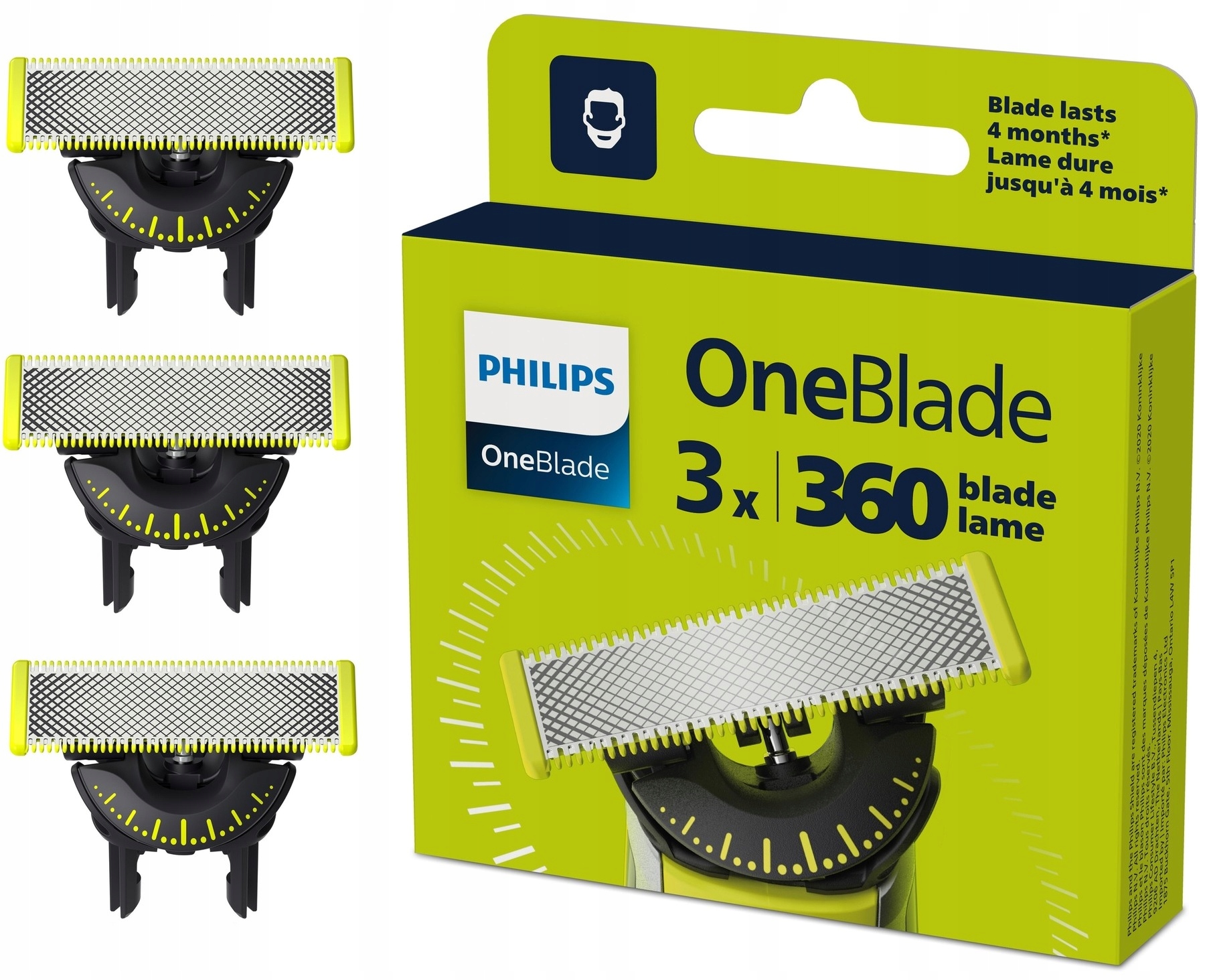 Náhradné čepele Holiaci strojček QP430/50 Philips One Blade 360 Sada 3 kusov