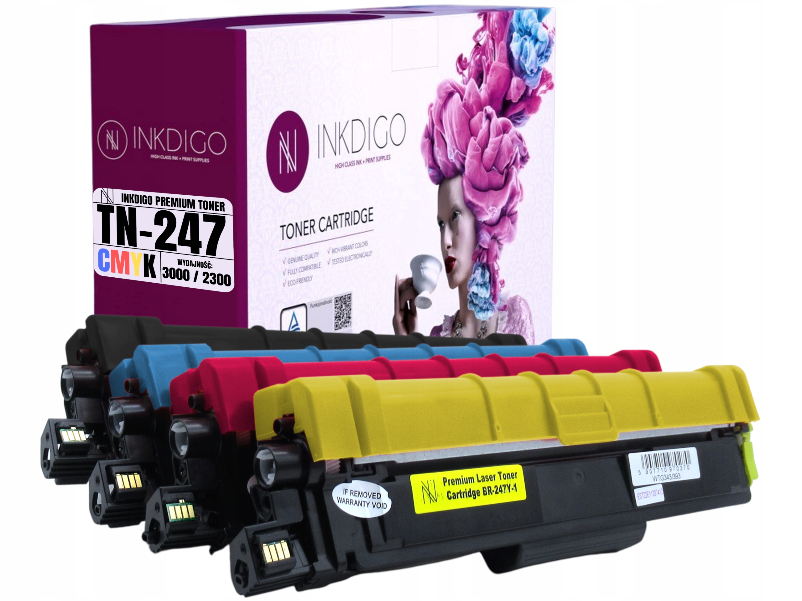Inkdigo toner pre Brother HL-L3210 / HL-L3230 / TN-247 CMYK čierna (čierna), červená (purpurová), modrá (azúrová), set, žltá (žltá)