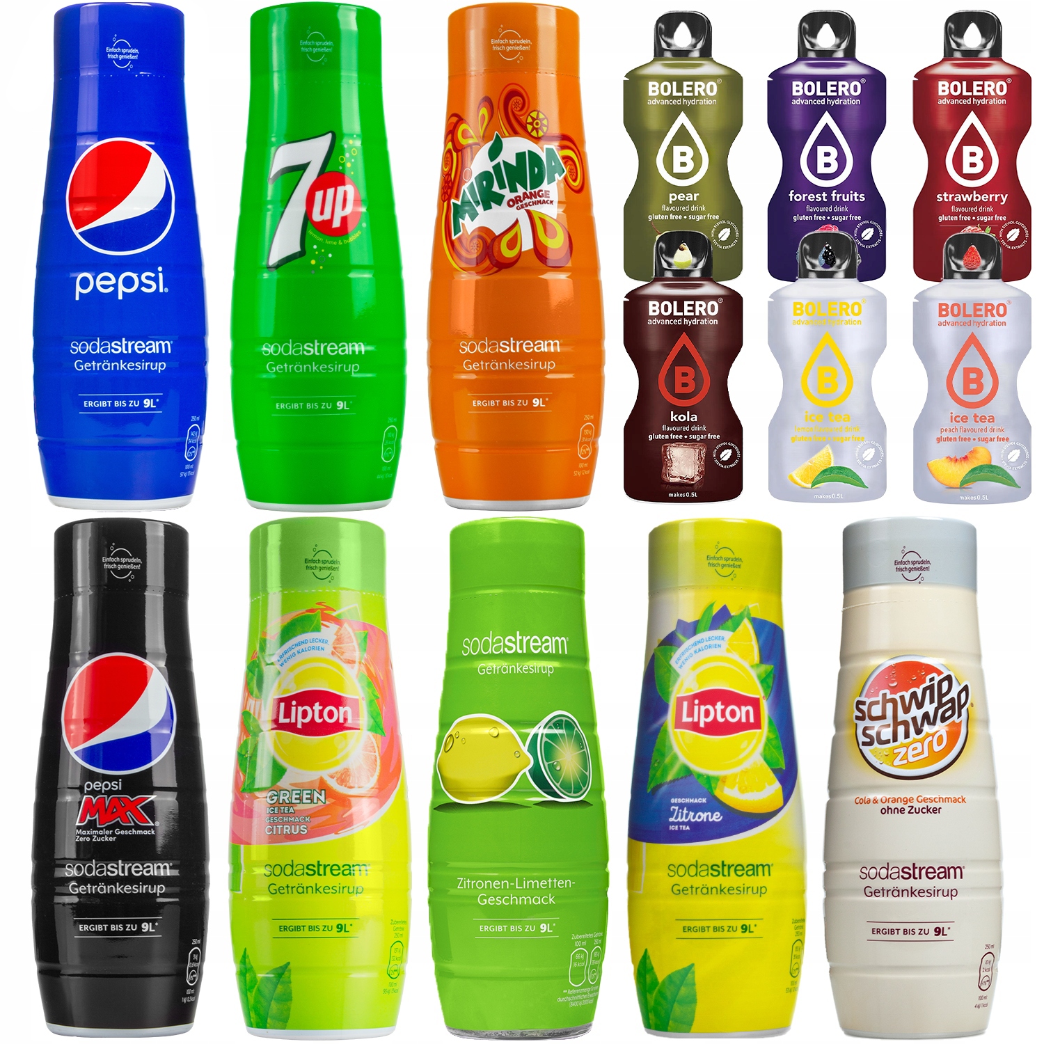 8x SYROP MIRINDA 7UP PEPSI MAX SCHWIP SODASTREAM