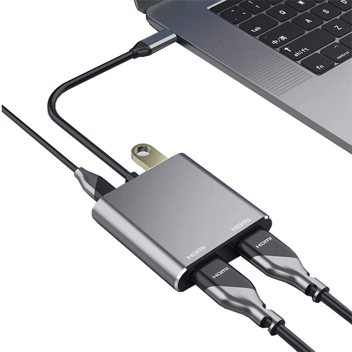 ADAPTÉROVÝ HUB 4V1 2X HDMI 4K USB NAPÁJANIE USB C DOKOVACIA STANICA