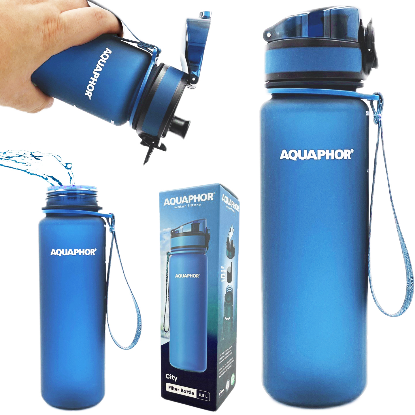 Modrá filtračná fľaša Aquaphor City 0,5 l