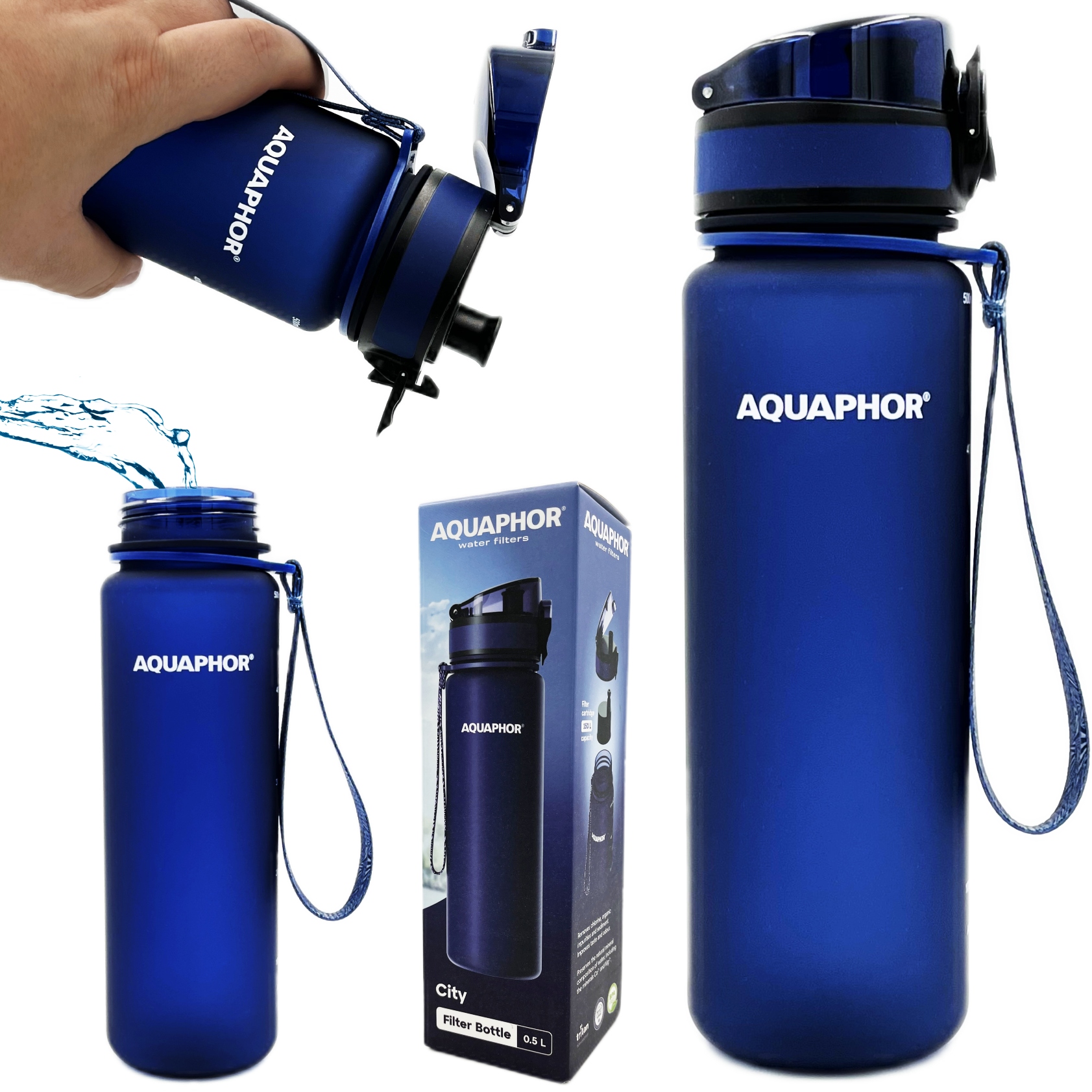 Filtračná fľaša Aquaphor City 0,5 l, námornícka modrá