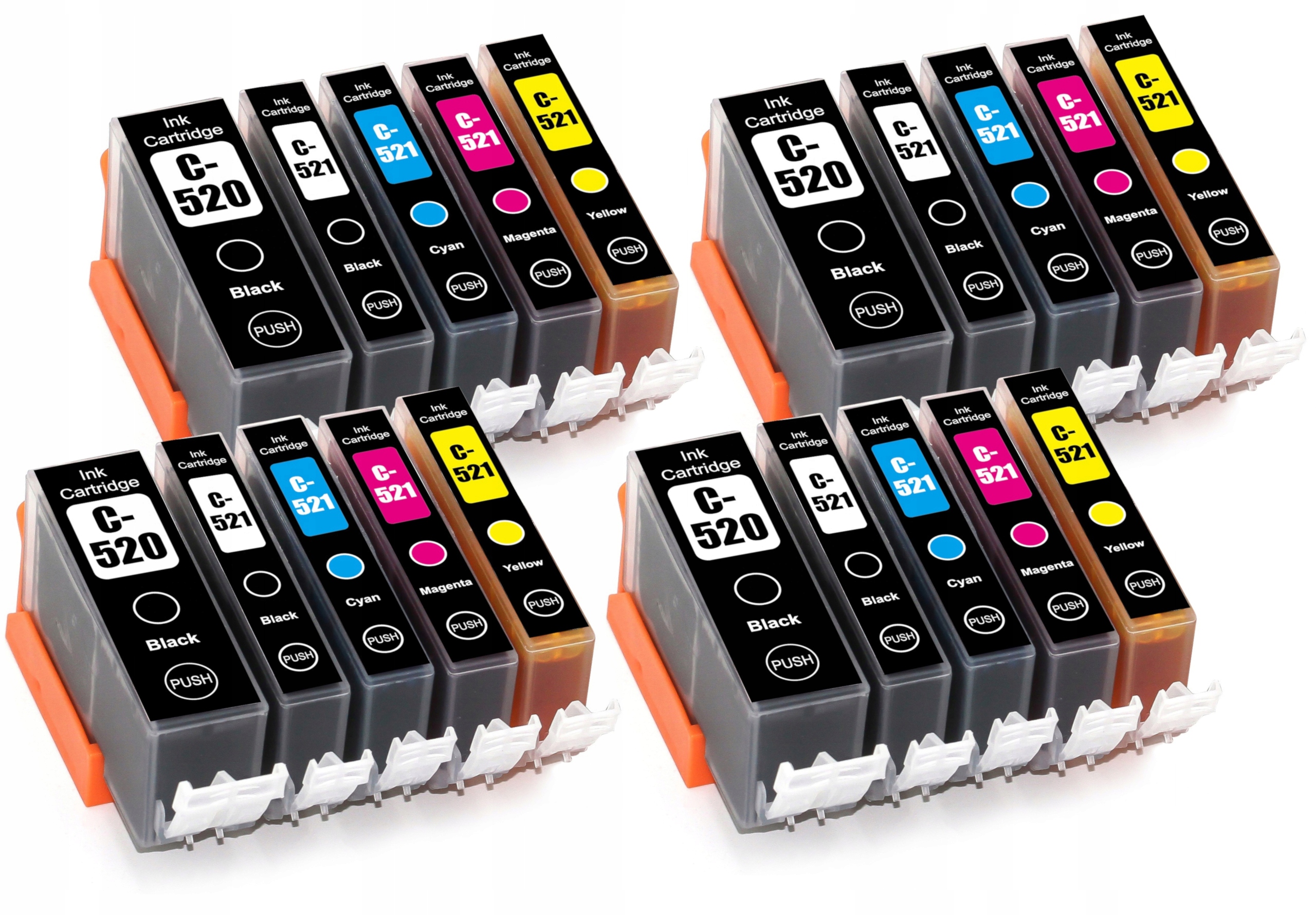 AQMI PGI-520-CLI-521-Atrament pre-Pixma-PGI520-CLI521 pre Canon čierna (čierna), červená (purpurová), modrá (azúrová), žltá (žltá)