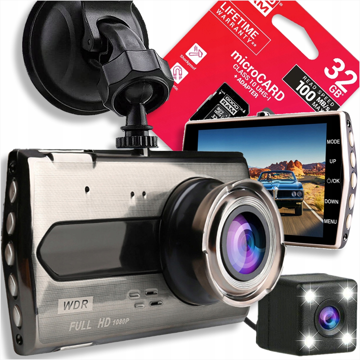 AUTOVIDEOREKORDÉR FullHD CÚVACIA KAMERA + pamäťová karta SDHC Goodram M1AA-0320R12 32 GB