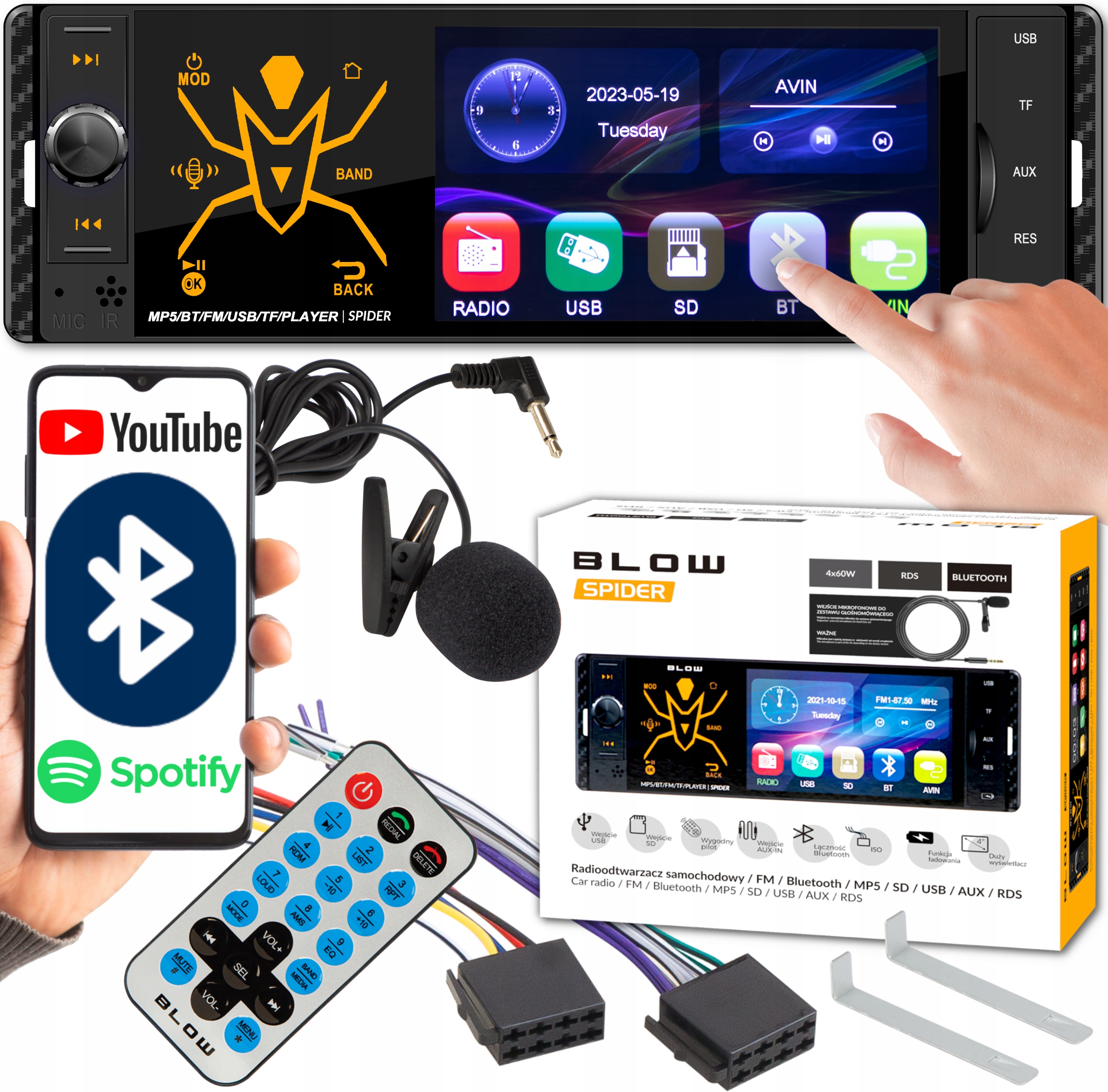 Autorádio Blow Spider 1-DIN + Blow mikrofón 78-399#