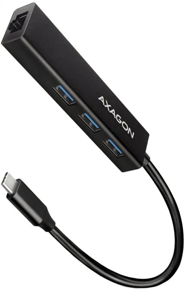 AXAGON Hub, 3x USB-A + Gigabit Ethernet, kovový