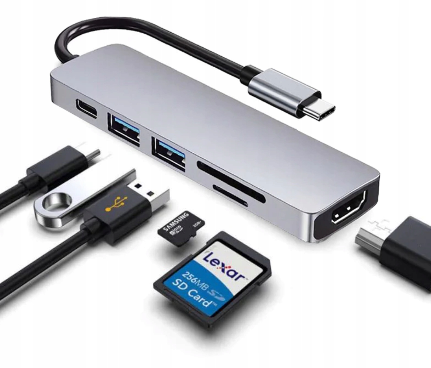 Adaptér 6w1 HUB USB-C HDMI 4K SD Macbook Pro / Air