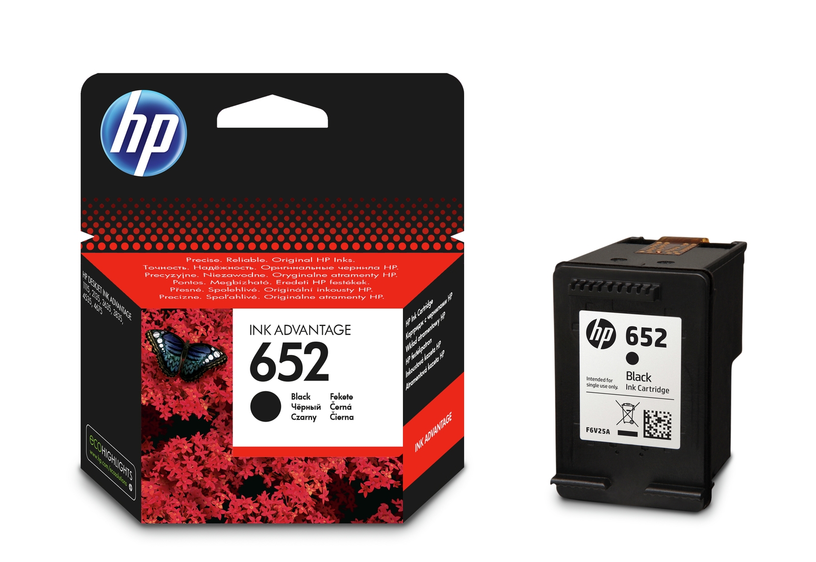 Čierna atramentová kazeta HP 652 F6V25AE