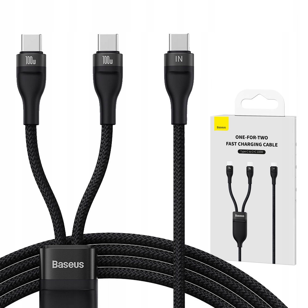Kábel USB typ C - USB typ C+C Baseus CASS060001 100 W 1,5 m čierny
