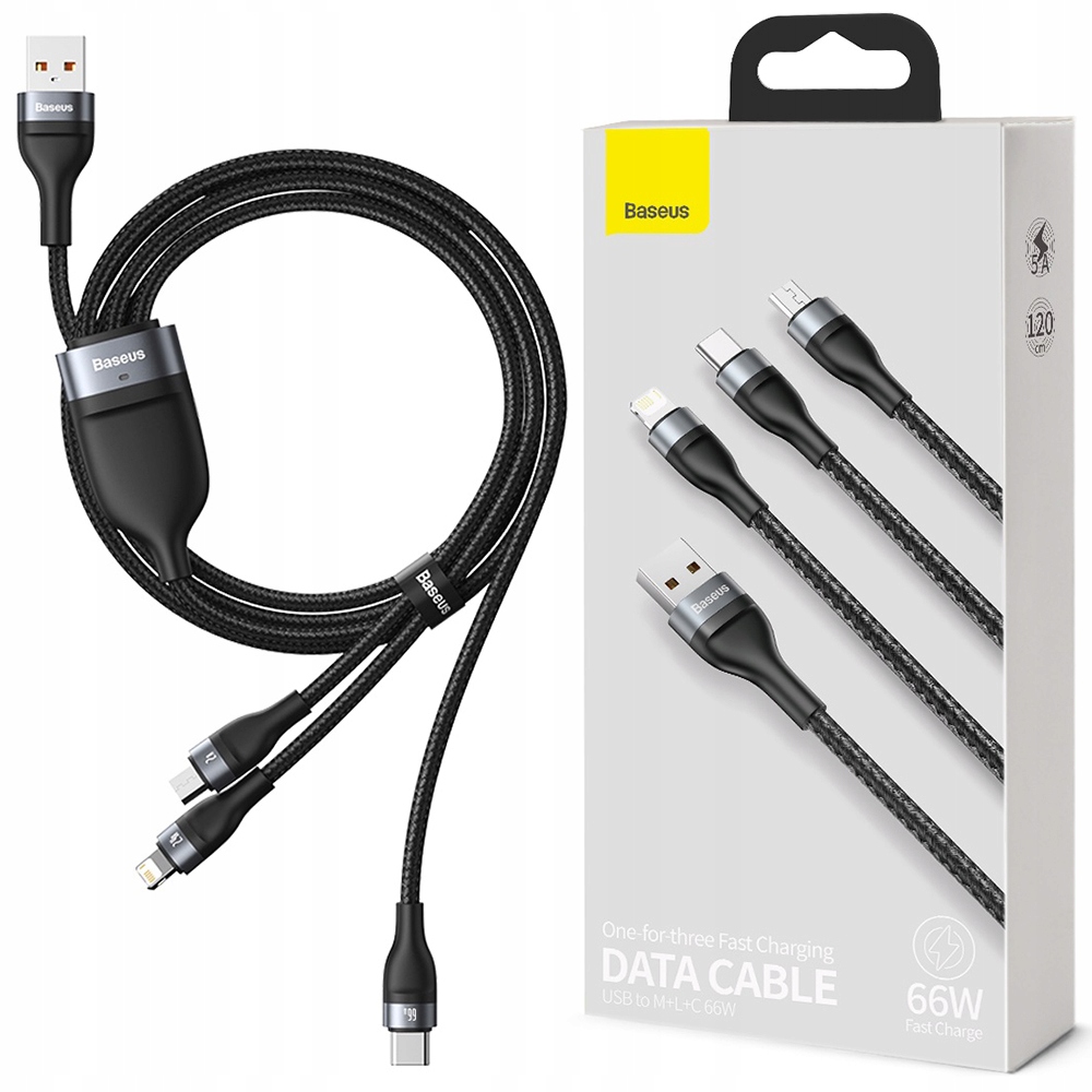 Sada USB káblov - USB typ C / microUSB / Lightning Baseus + Originálne balenie BASEUS
