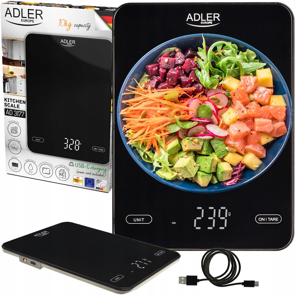 Kuchynská váha Adler AD3177B čierna 10 kg