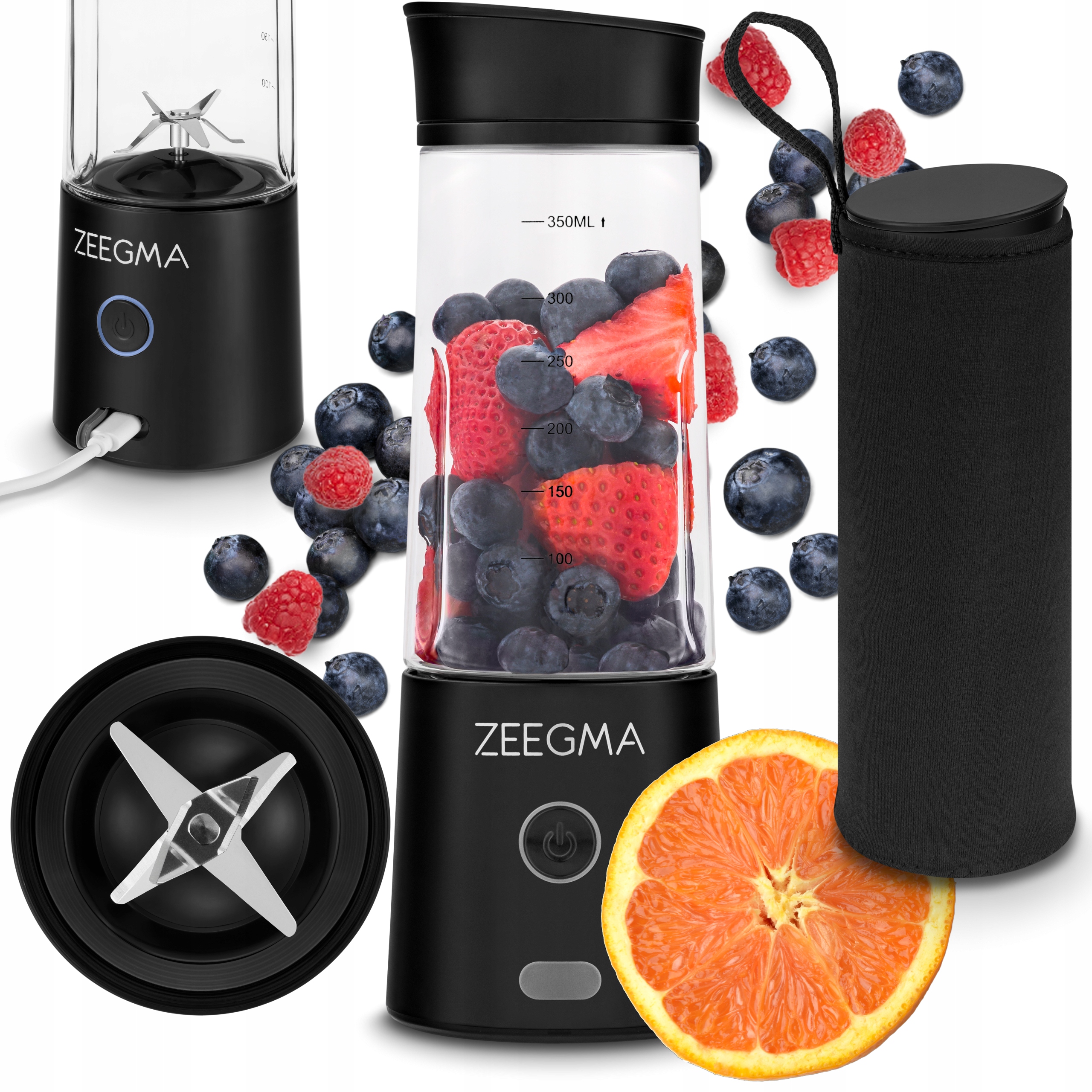 Bezdrôtový prenosný USB mixér Zeegma Cup Blender 300 W čierny + puzdro ZE-VITAMINE GO