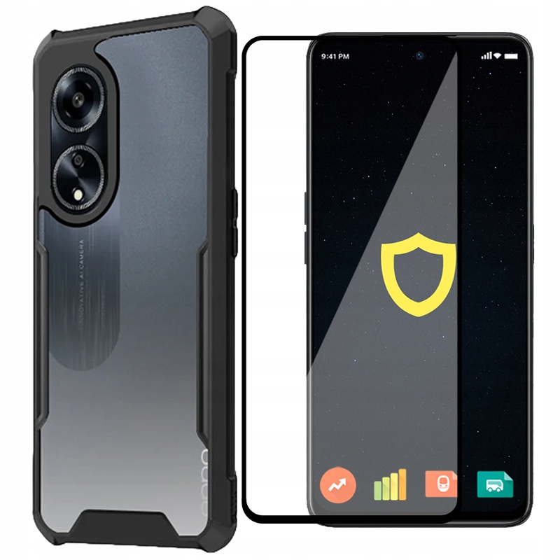Priestorové puzdro pre Oppo A98 5G Beetle puzdro, čierne puzdro + Tvrdené sklo Spacecase pre Oppo A98 5G 1 ks.