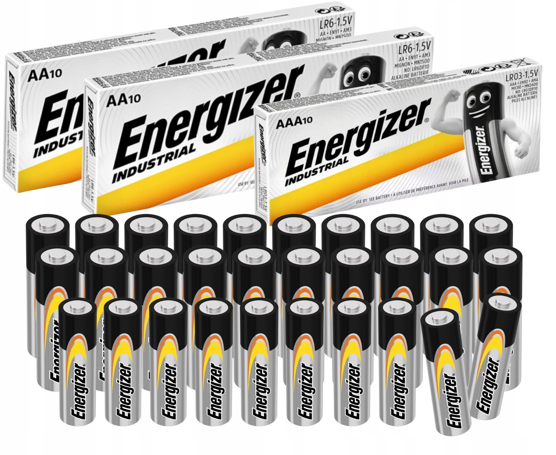 2× alkalické batérie Energizer AA (R6) 10 ks + alkalické batérie Energizer AAA (R3) 10 ks.