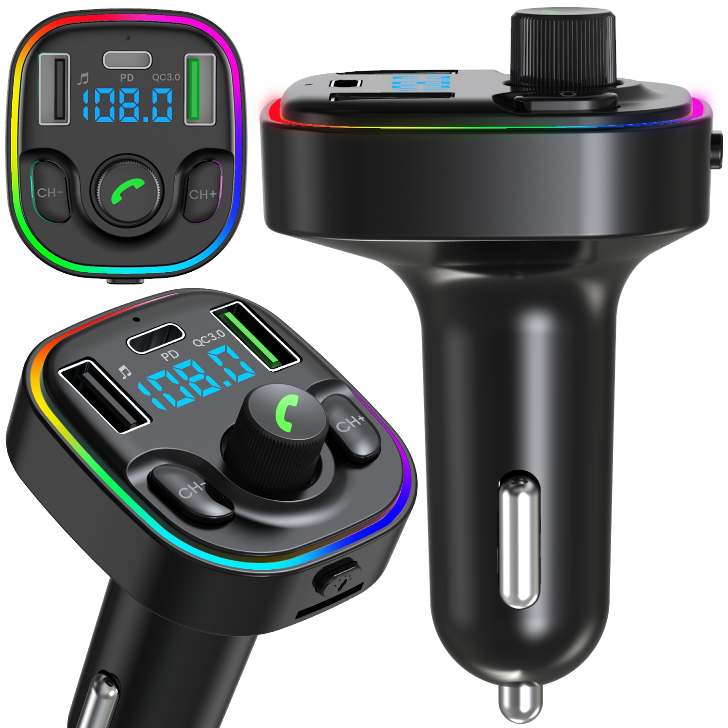 Manta vysielač do auta FM bluetooth vysielač USB-C LED QC3.0 PD STREAM