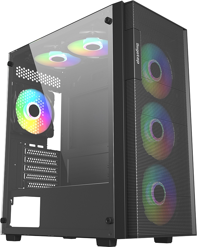 Kryt Segotep AX 5 Midi Tower + ventilátor Segotep 120 x 120 mm GX-12 PLUS RGB statická farba