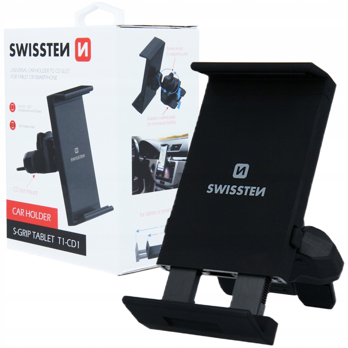 Swissten držiak na CD slot, čierny