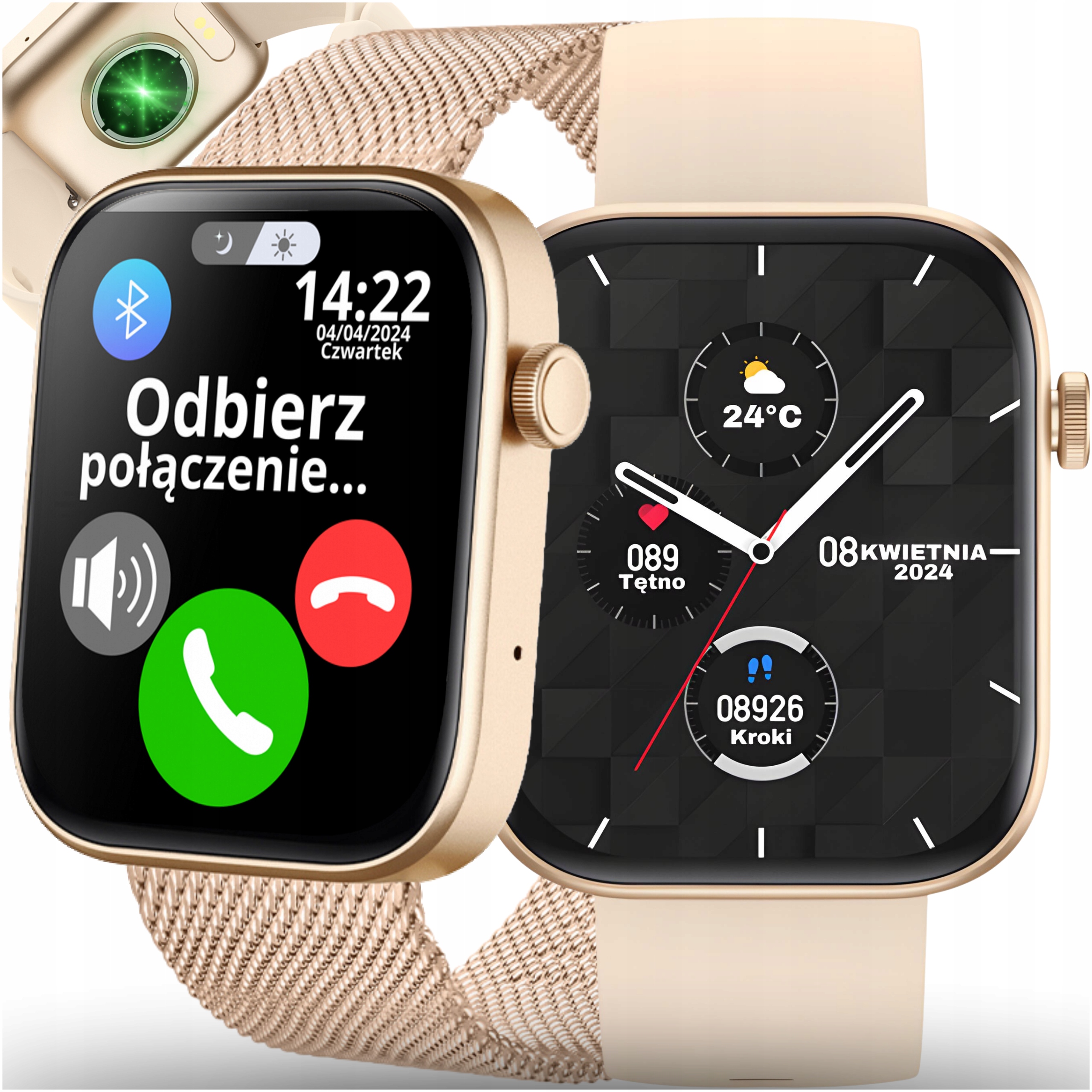 Inteligentné hodinky Heelly SMARTWATCH DÁMSKE HODINKY PL SMARTWATCH zlaté + Remienok pre inteligentné hodinky Colmi Náramok ružové zlato 22mm