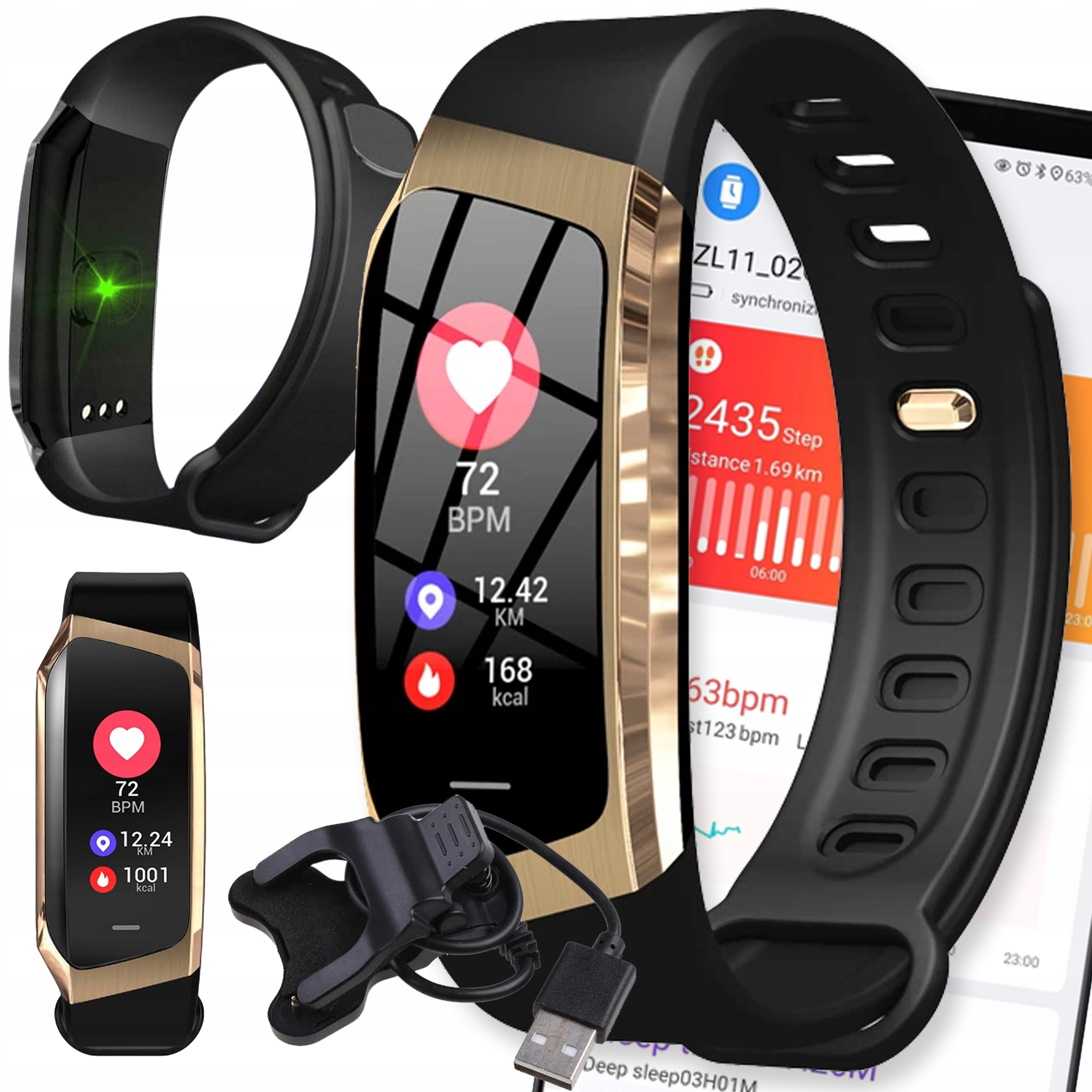 Smartband Active Band PULZNÉ EKG VODODOLNÉ PRIPOJENIA KROKY BT zlatá + 2 ďalšie produkty