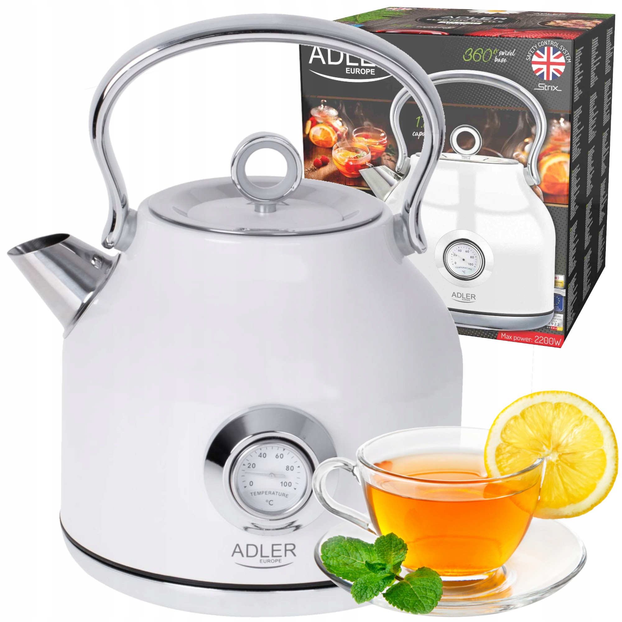 Elektrická kanvica Adler AD 1346W 2200 v bielej farbe