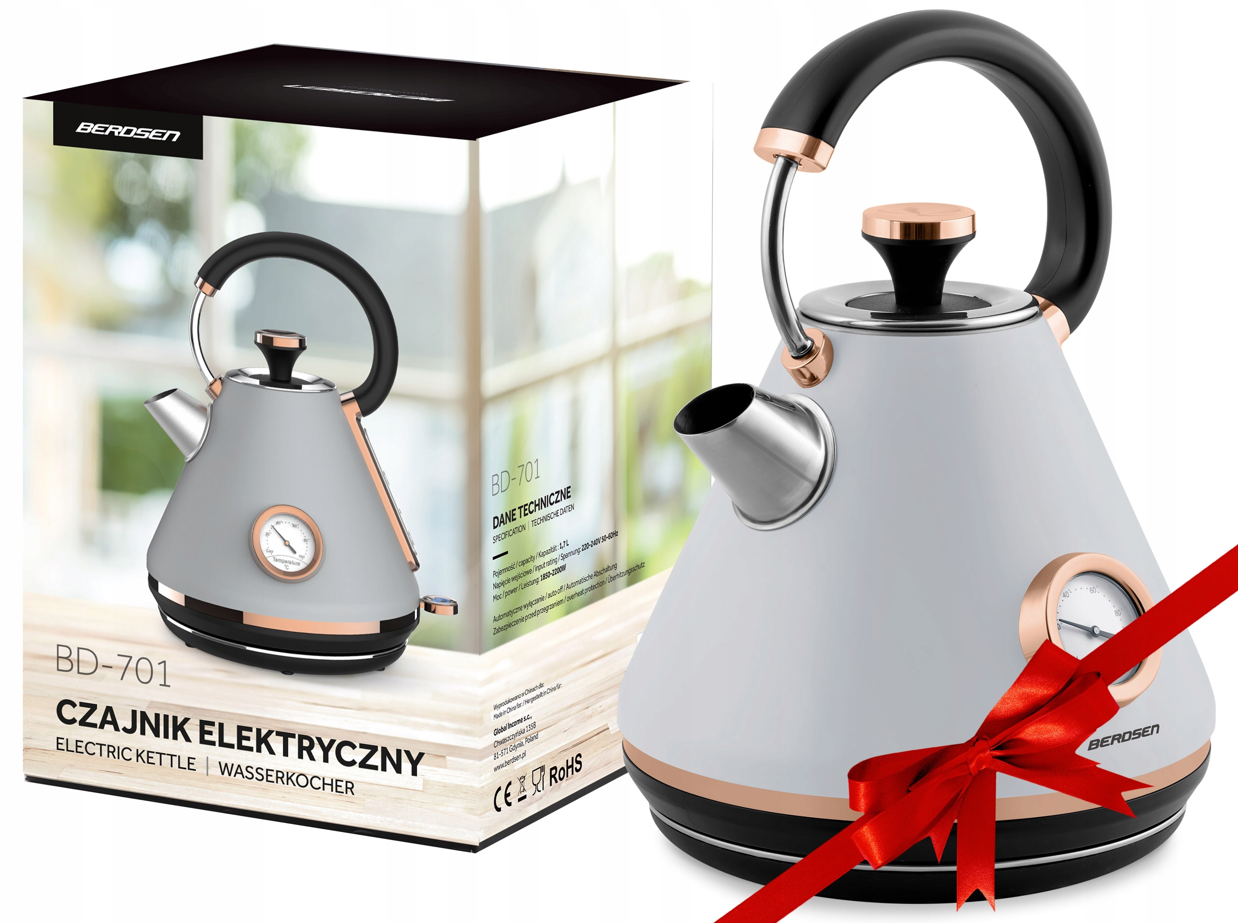 Bersde-n Electric Kettle BD 2200 v striebre/sivej
