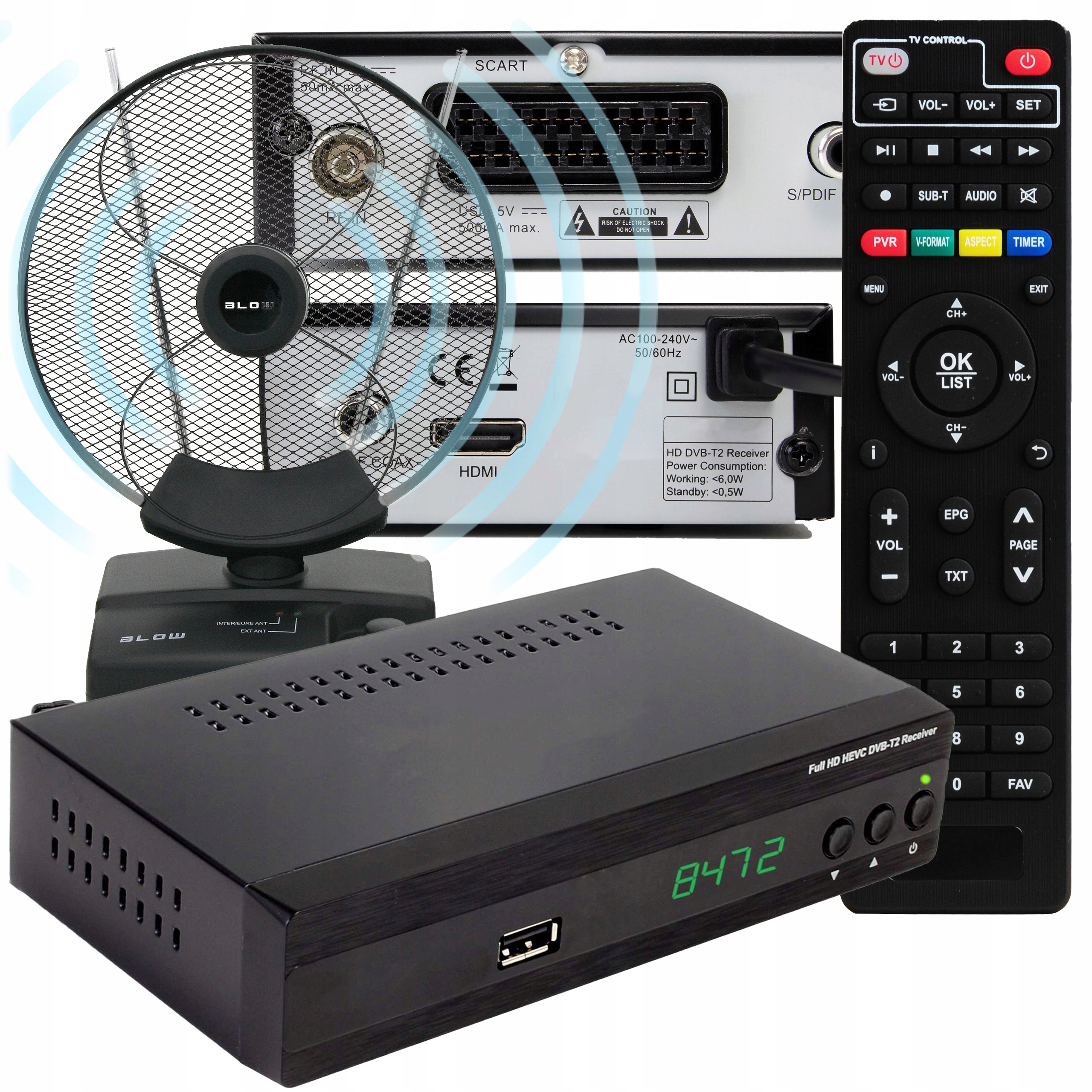DVB-T2 Full HD tuner s displejom + interná anténa Blow ATD17