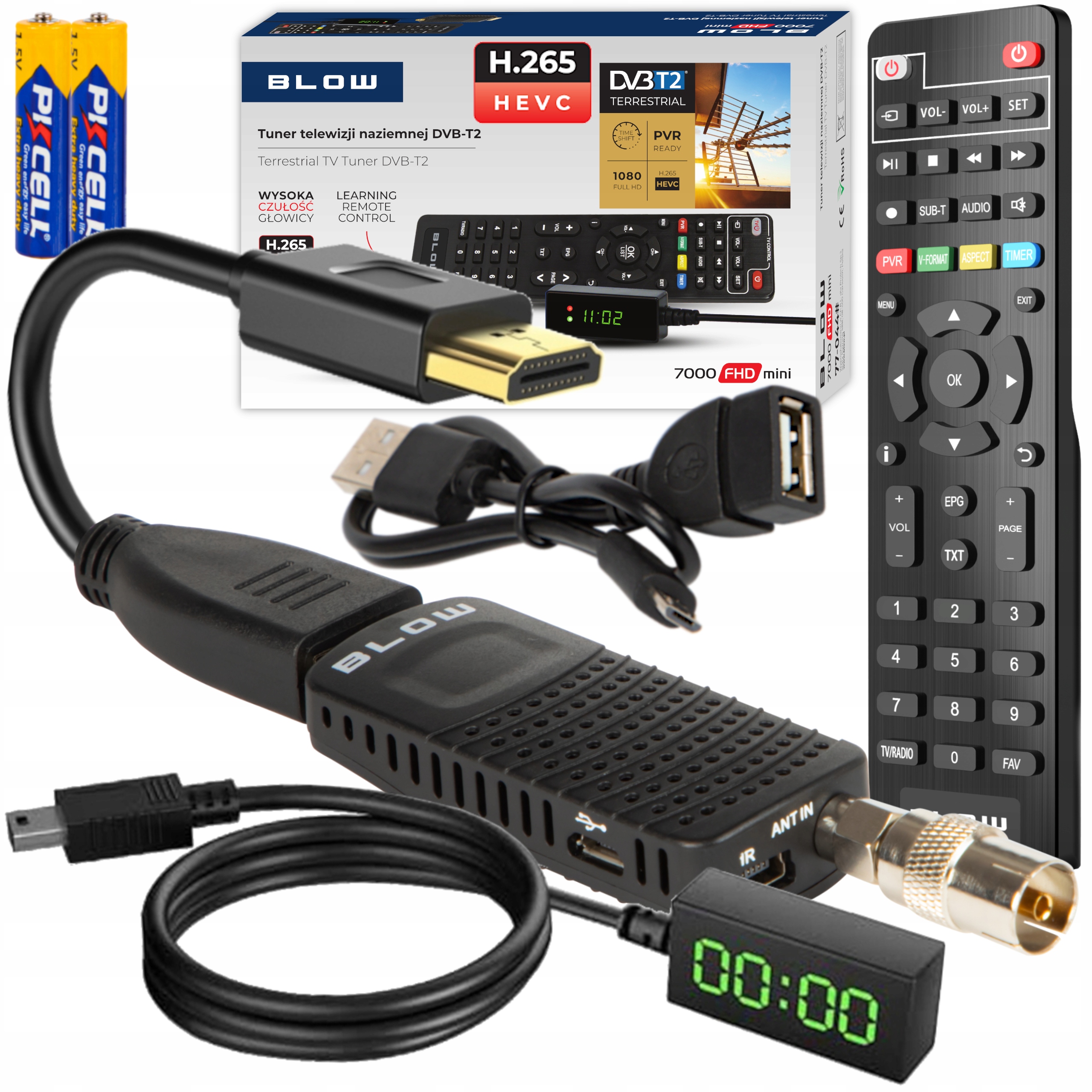 Blow 7000 FHD mini DVB-T2 tuner + Blow AAA zinkovo-uhlíková batéria (R3) 2 ks.