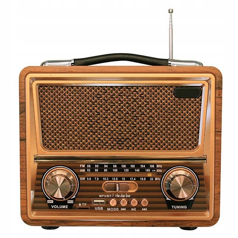 Drevené retro rádio, Radio AM SW FM, Wireless