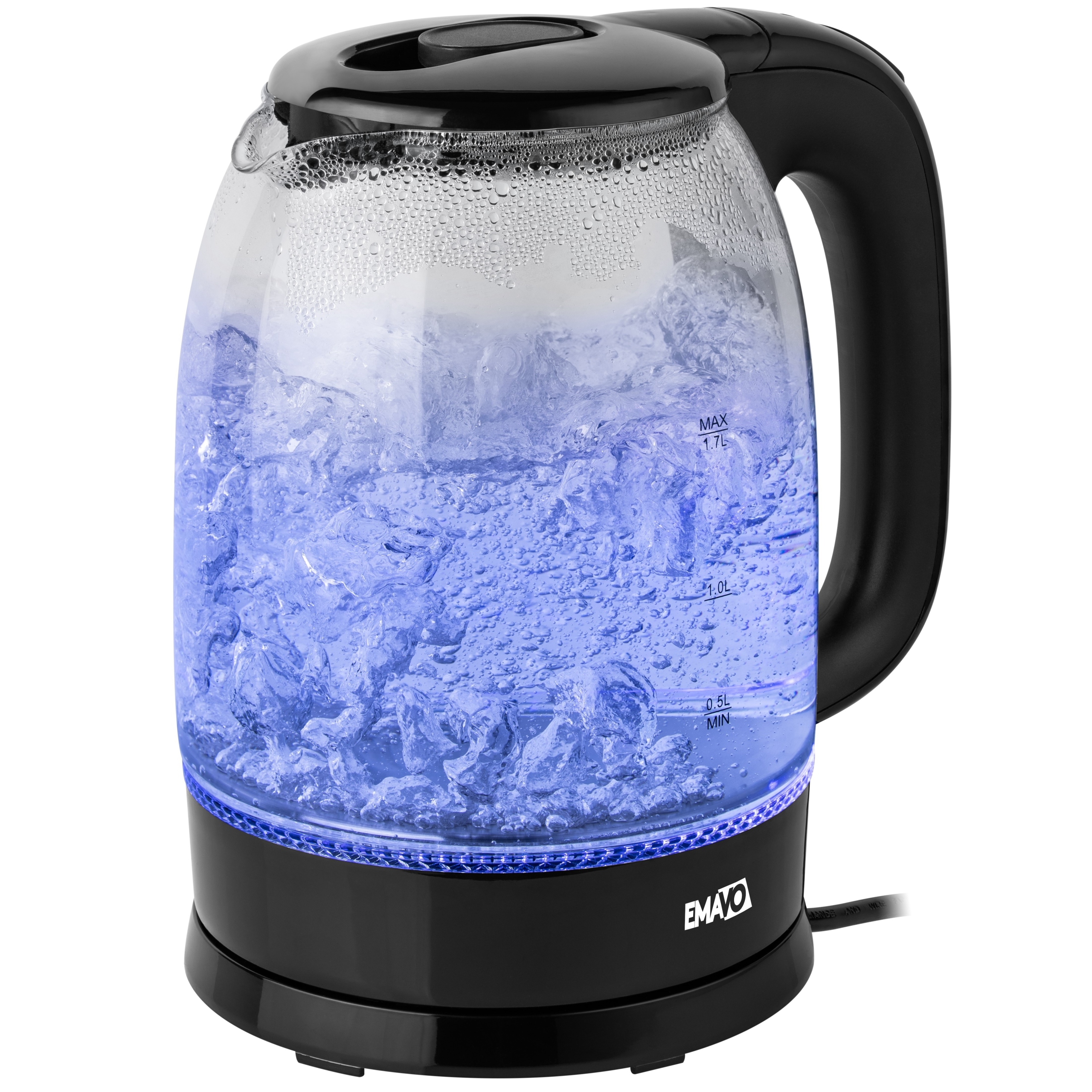 Rýchlovarná kanvica EMAVO Sklenená rýchlovarná kanvica s podsvietením 2200 W 1,7 l priehľadná