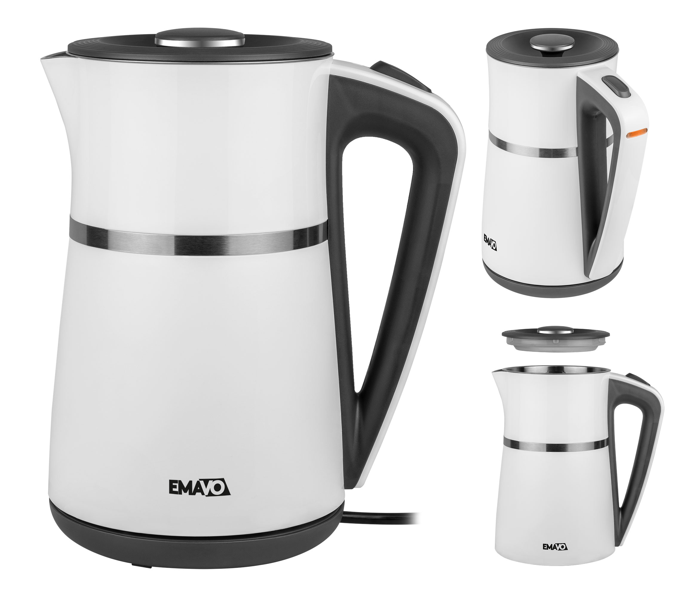 Rýchlovarná kanvica EMAVO Dvojstenná rýchlovarná kanvica 2200 W 1,7 l biela