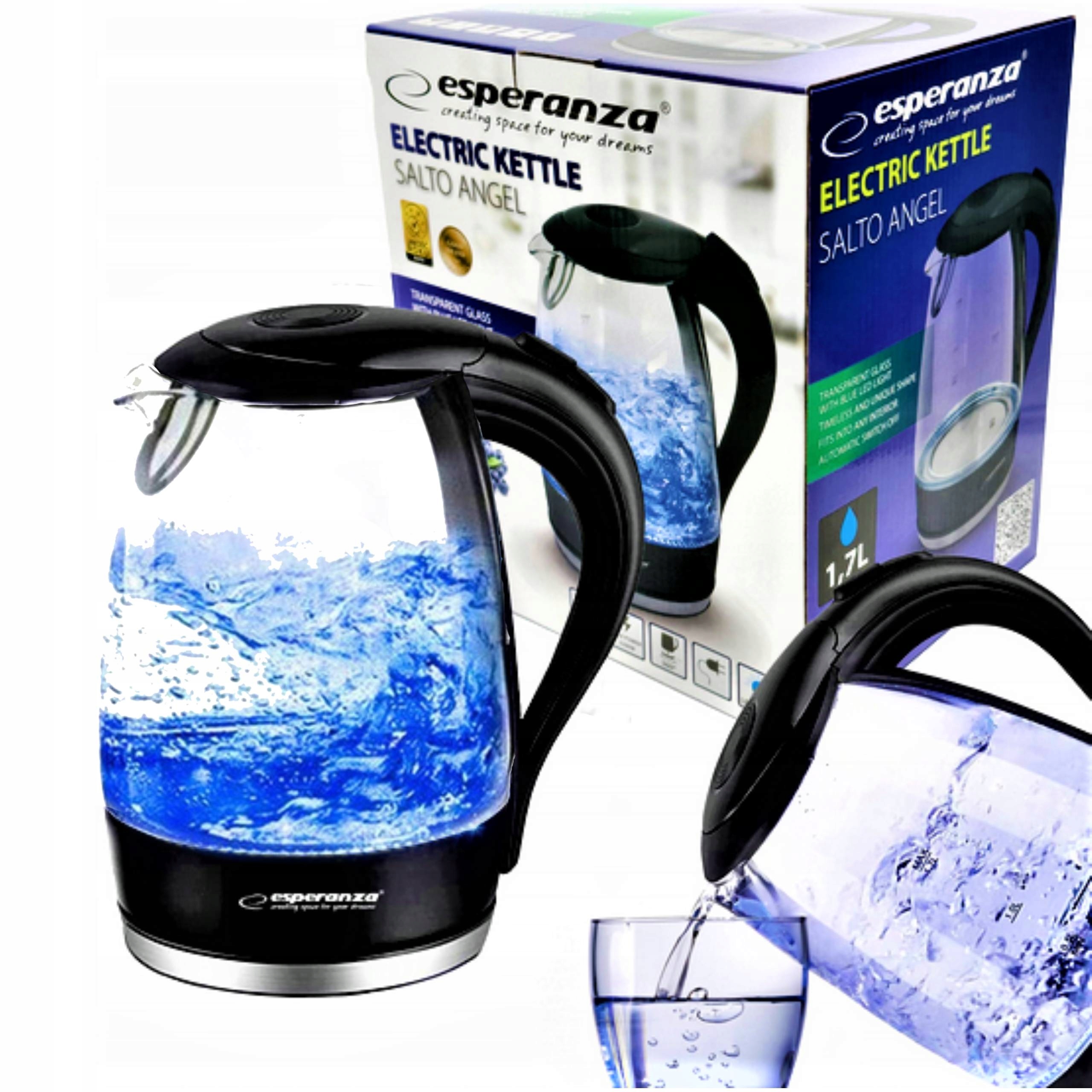 Esperanza Salto Angel rýchlovarná kanvica 2200 W 1,7 l čierna
