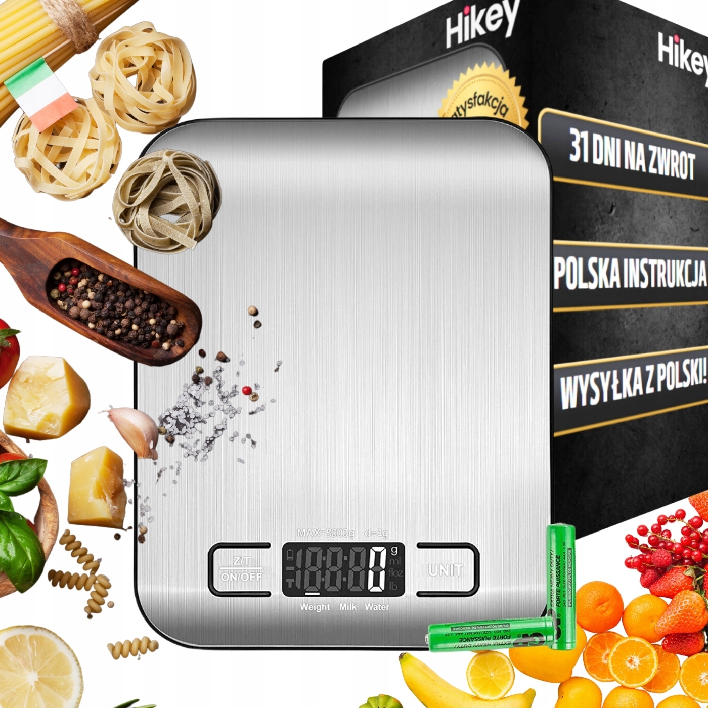 Kuchynská váha Hikey 10kg/1g strieborná/šedá 10kg