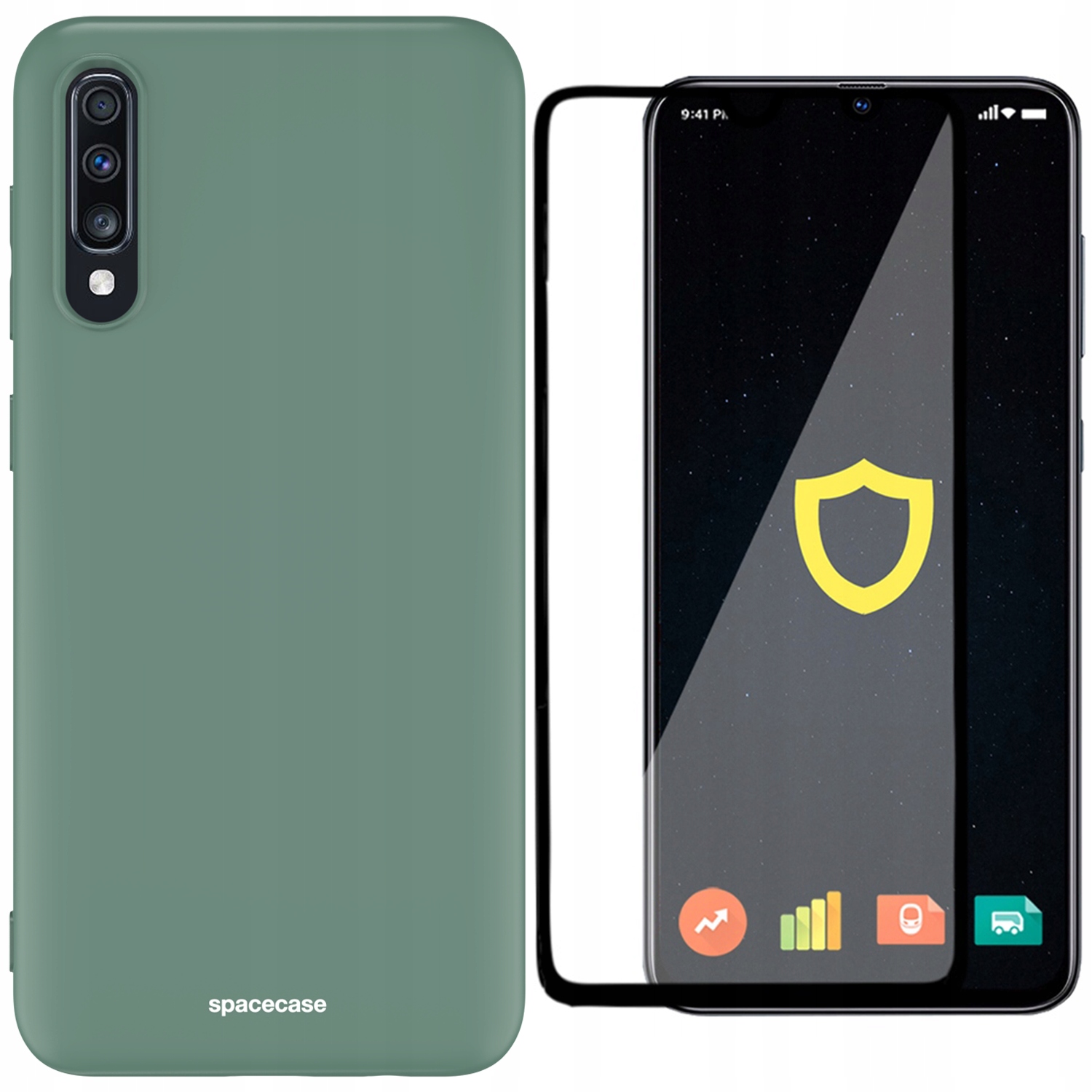 Spacecázová späť do Galaxy A70 Silikón Green + Spacecázové temperované sklo pre Samsung Galaxy A70