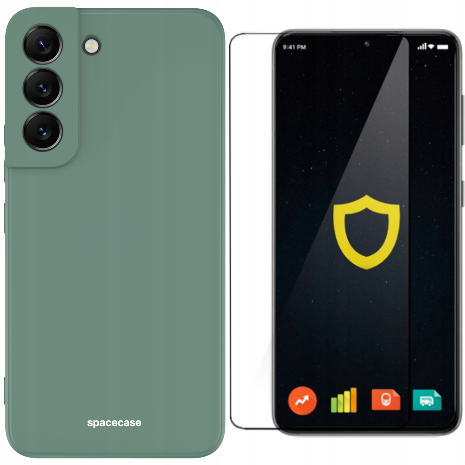 Spacecázová späť do galaxie S22 Silikón Green + Spacecáza Temperované sklo pre Samsung Galaxy S22