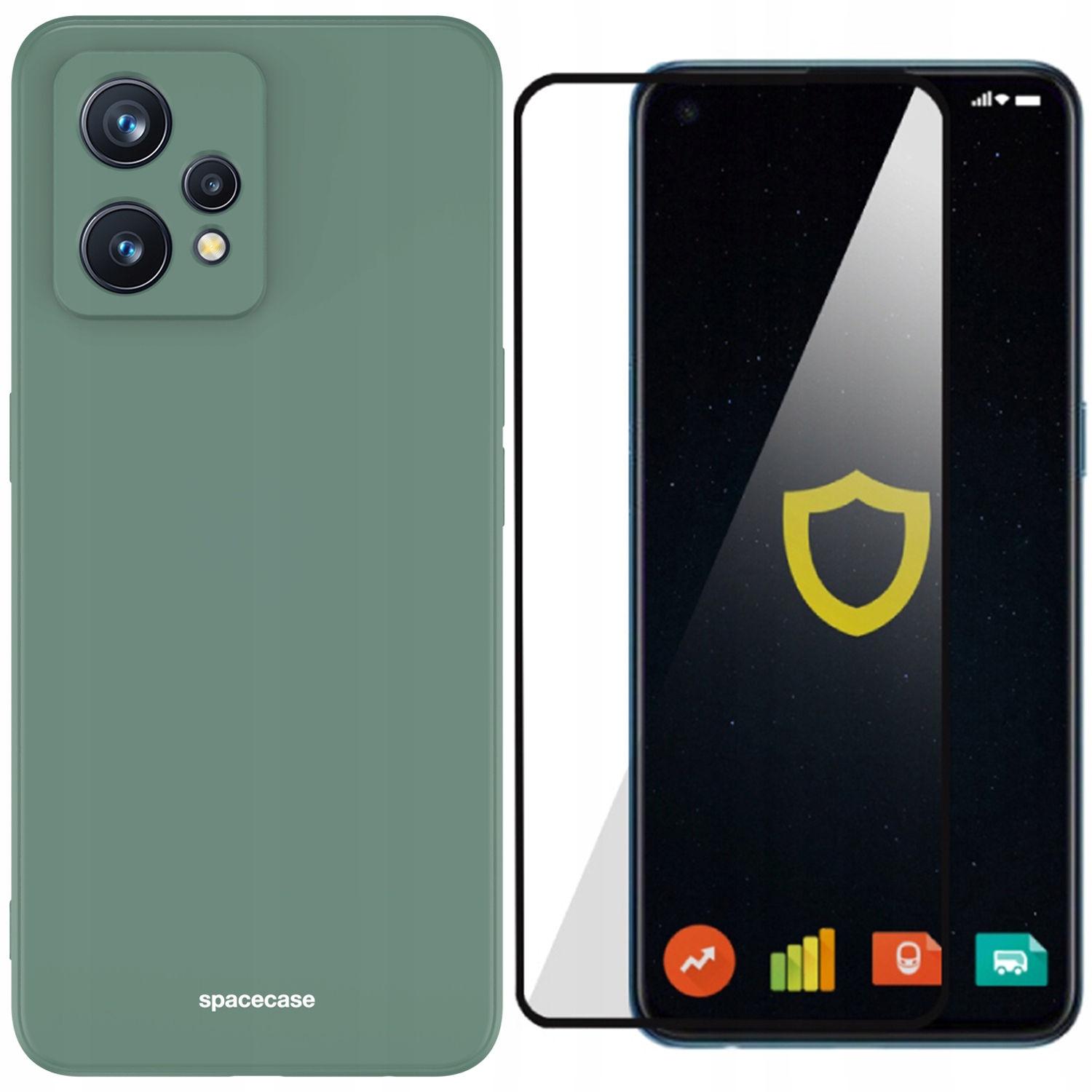 Spacecázová späť do Realme 9 4G / 9 Pro+ Silikón Green+ Spacecáza Temperované sklo pre Realme 9 4G / 9 Pro+