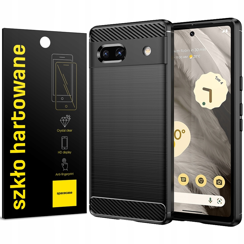 Priestorové puzdro pre Google Pixel 7A, kryt, čierny kryt + Tvrdené sklo Spacecase pre Google Pixel 7A 1 ks.