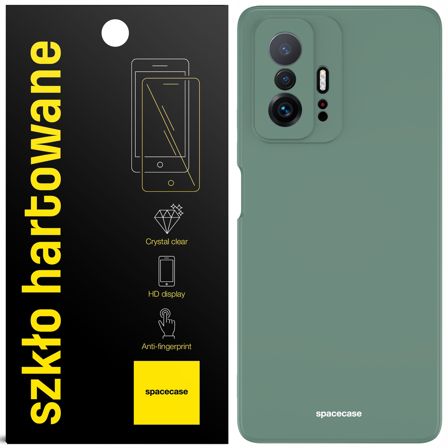 Spacecázová zálohovaná do 11t / 11t Pro Silikón Green + Spacecáza Temperované sklo pre Xiaomi Mi 11T / 11T Pro